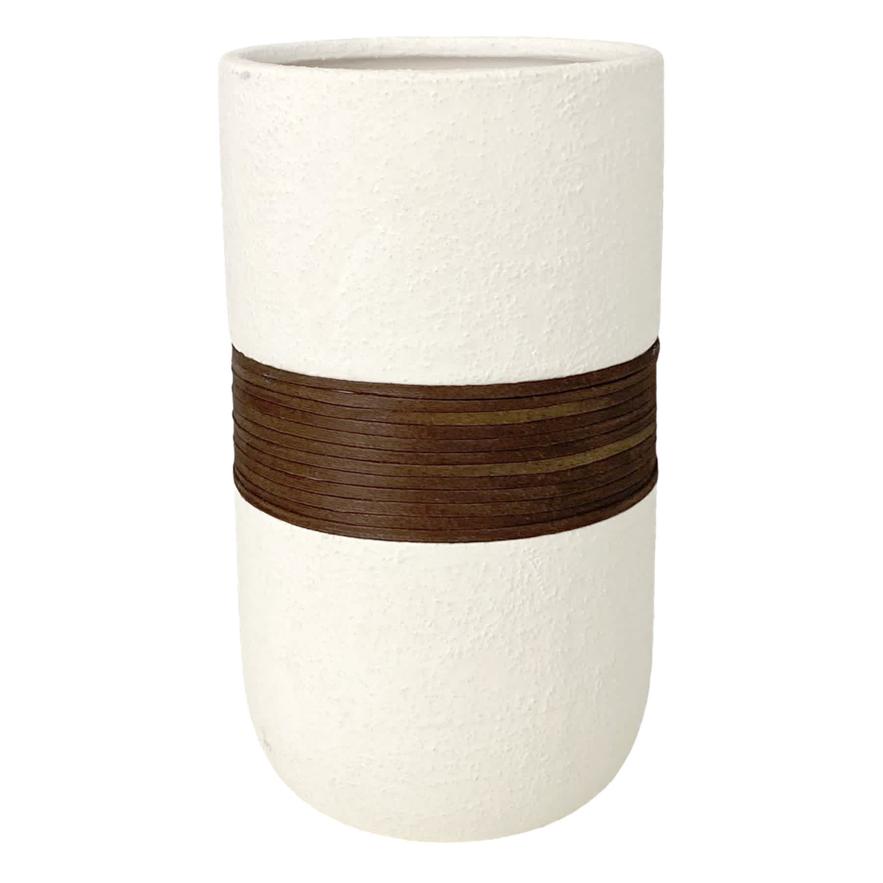 Found & Fable White Vase With Wood Band Vase, 8"