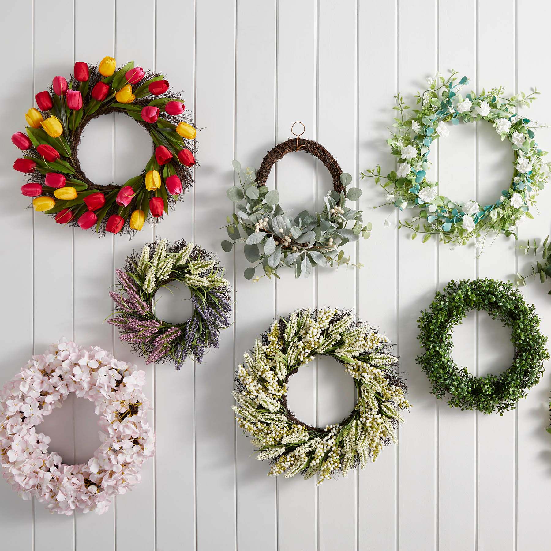 Assorted Pink & Yellow Tulip Wreath, 22"