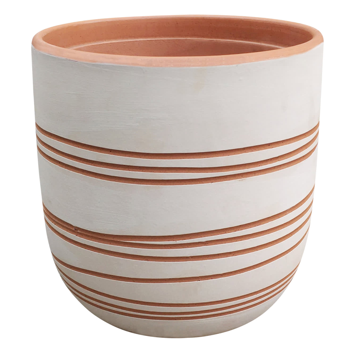 Indoor White Carved Clay Pot, Medium
