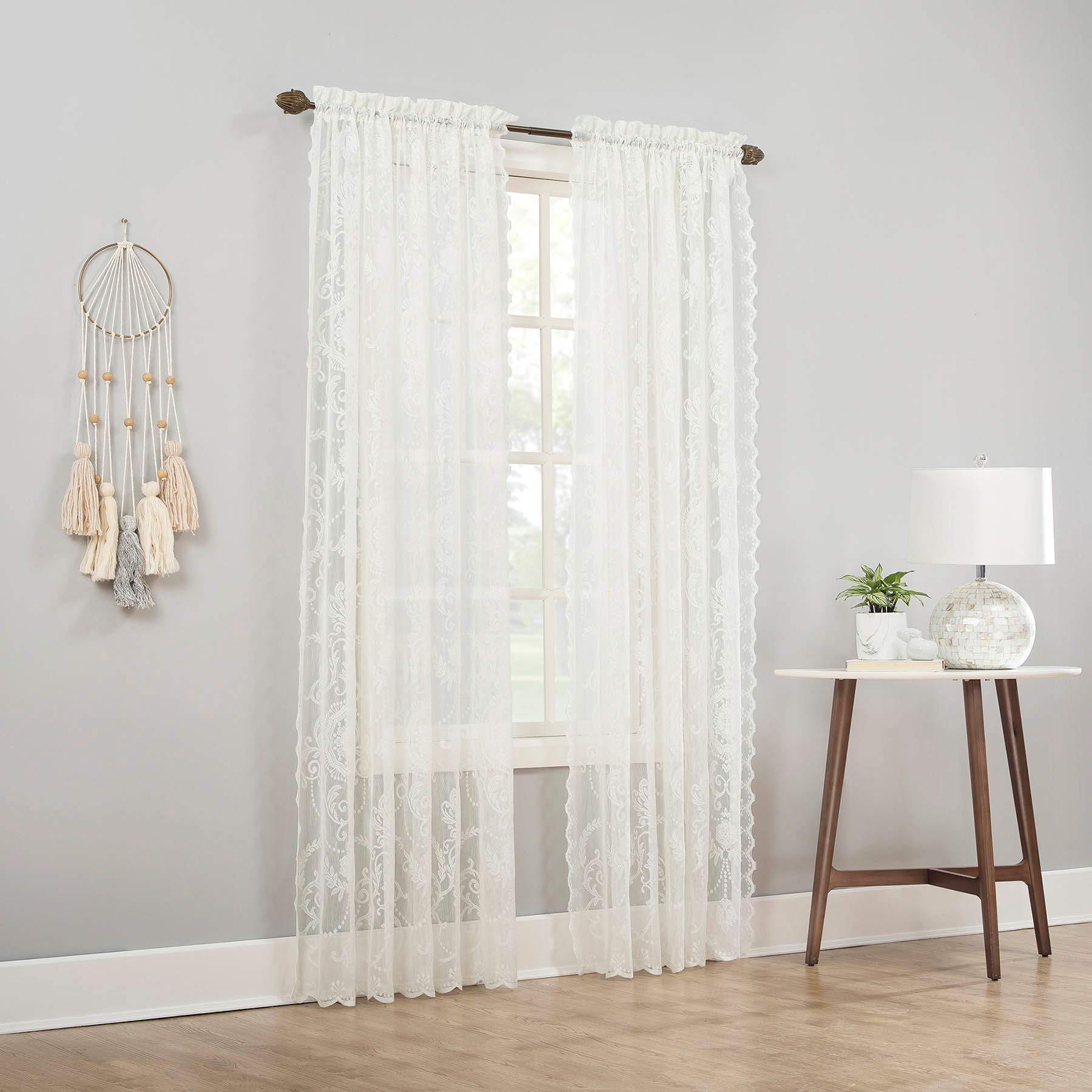 Natalia Ivory Rod Pocket Sheer Window Curtain Panel, 84"