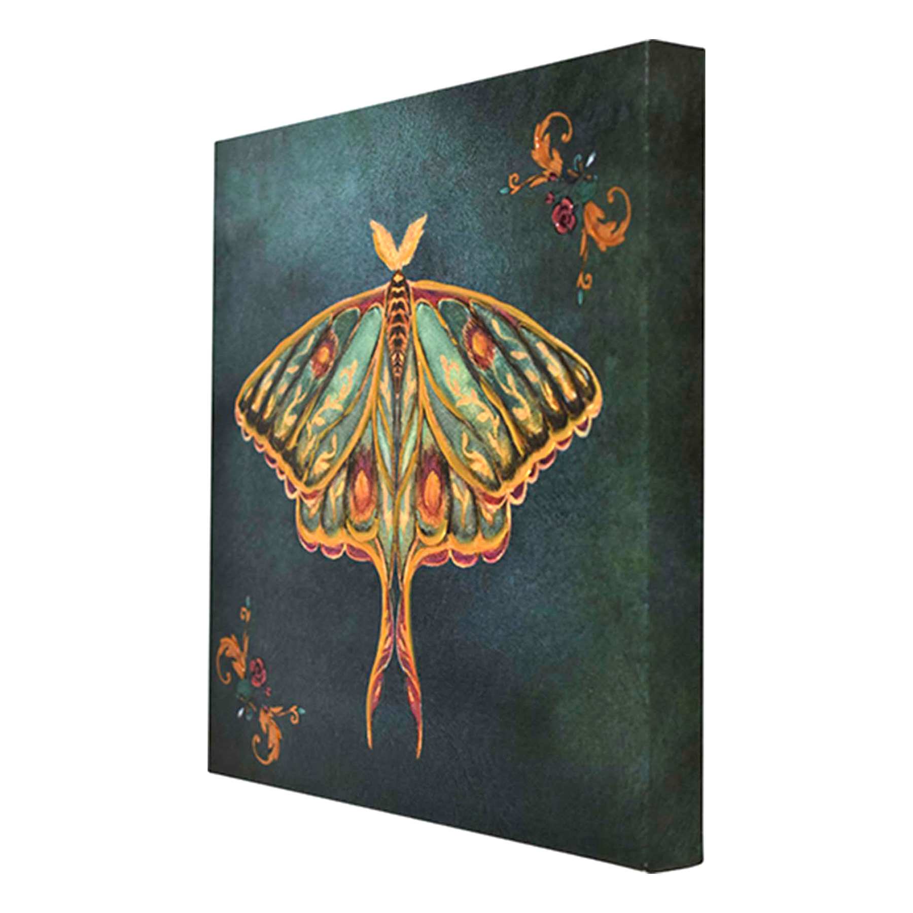 SCADpro Moth on Green Canvas Wall Art, 12"