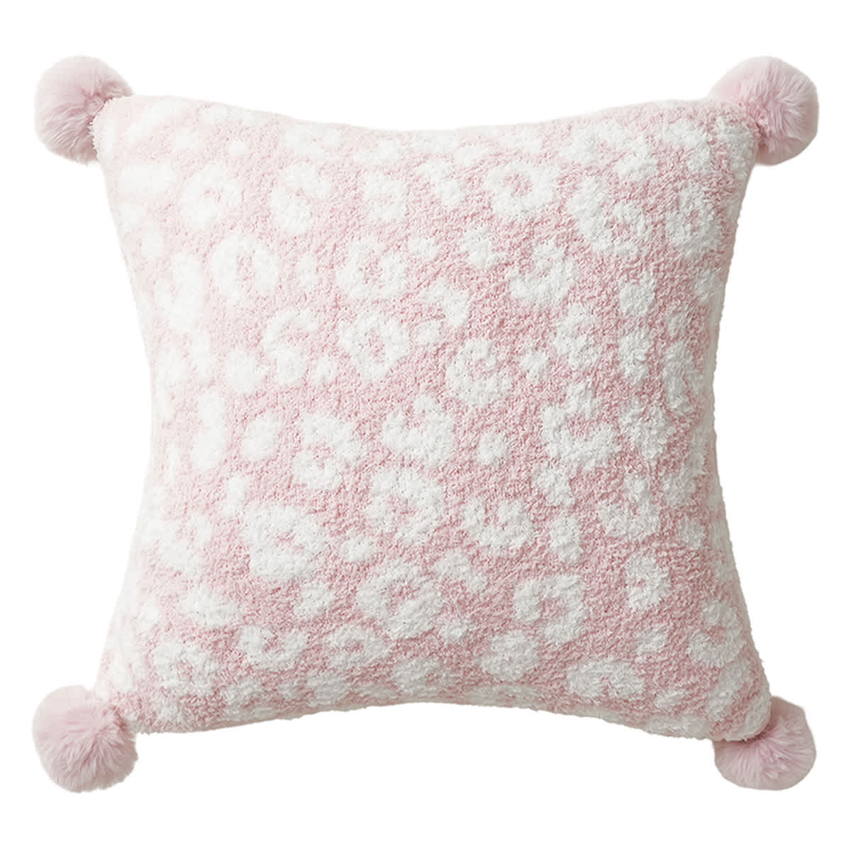 Pink Reversible Cozy Knit with Pom Poms Throw Pillow, 18"