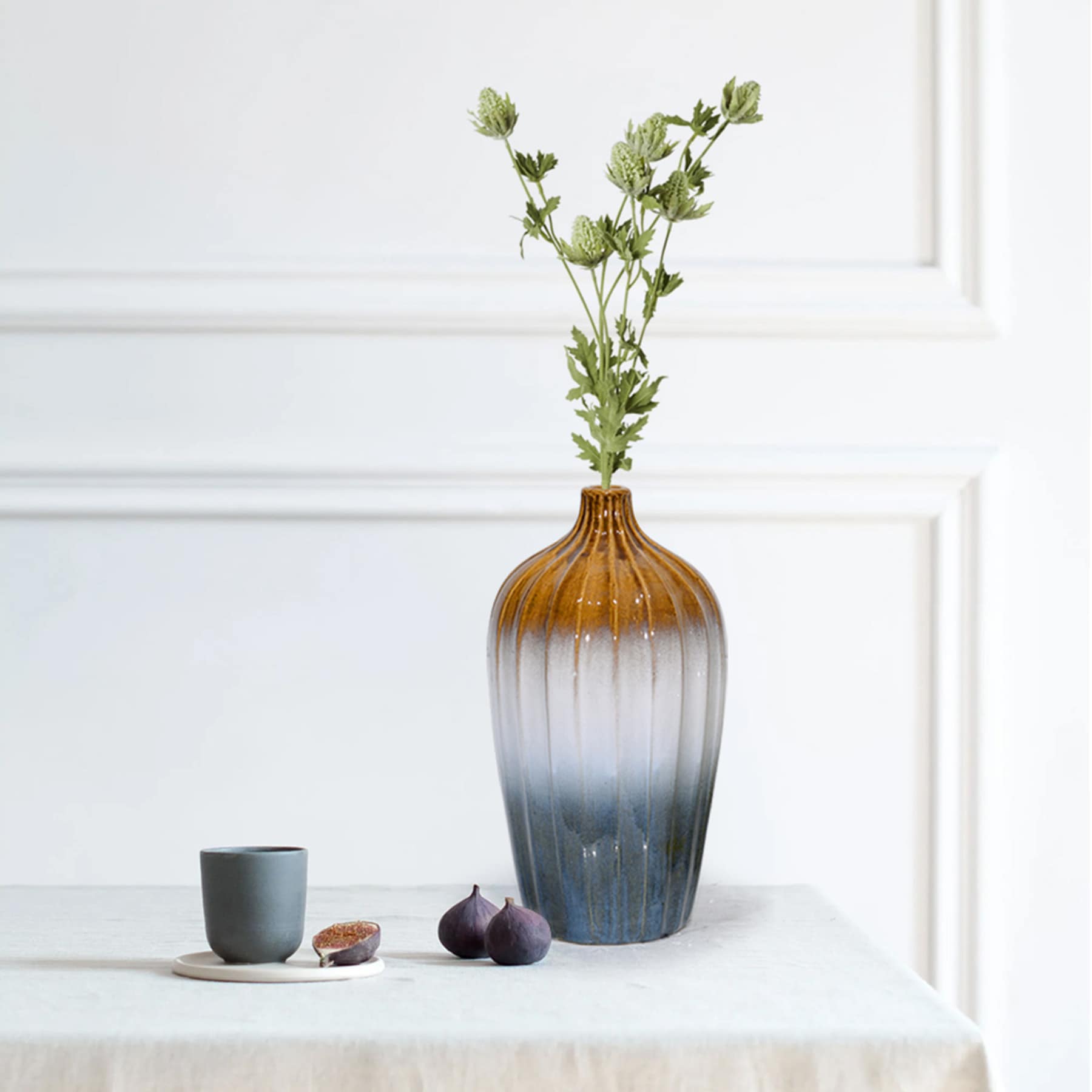 Brown, White, & Blue Ceramic Decorative Vase, 11.8"