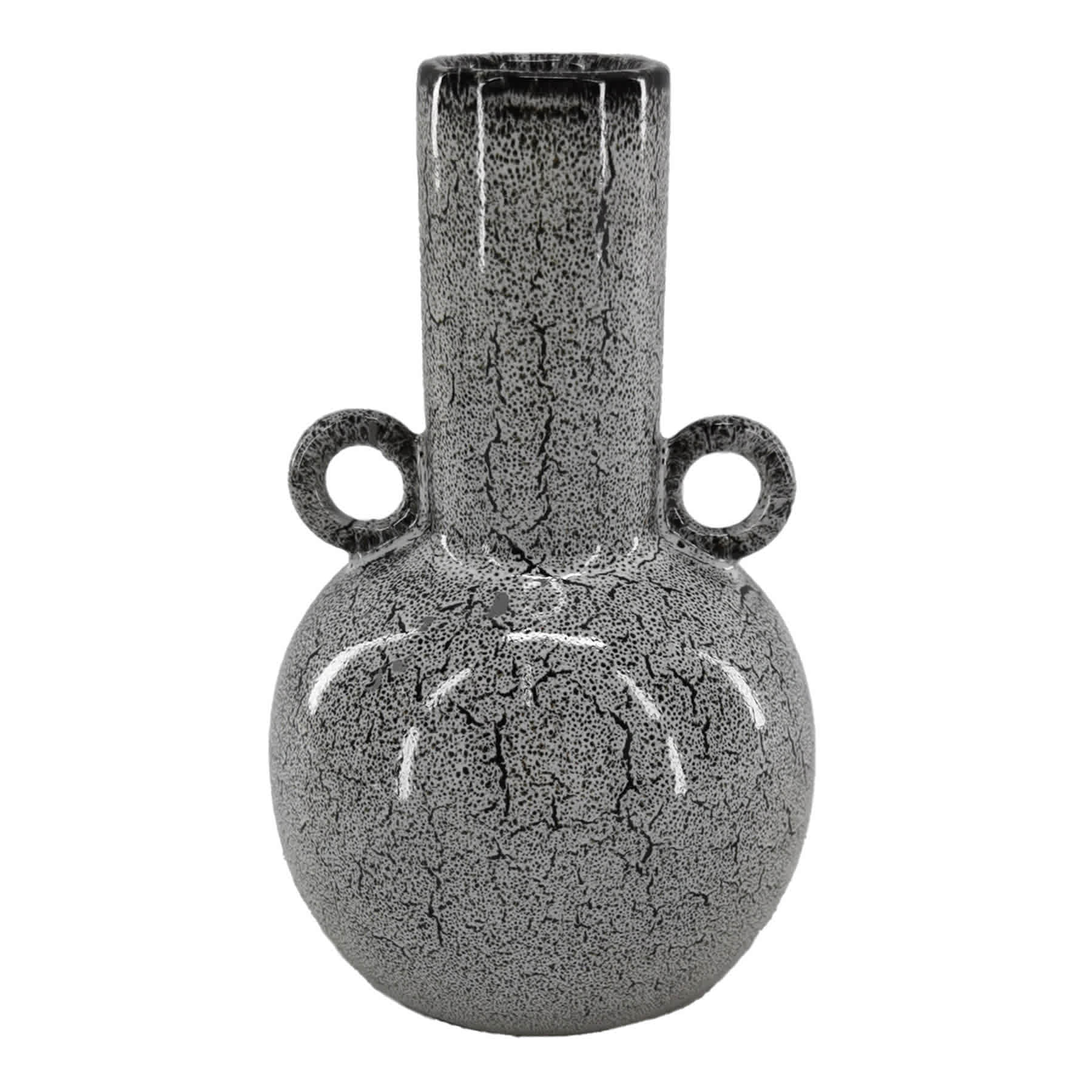 Black Speckled Ceramic Vase with Handles, 7"