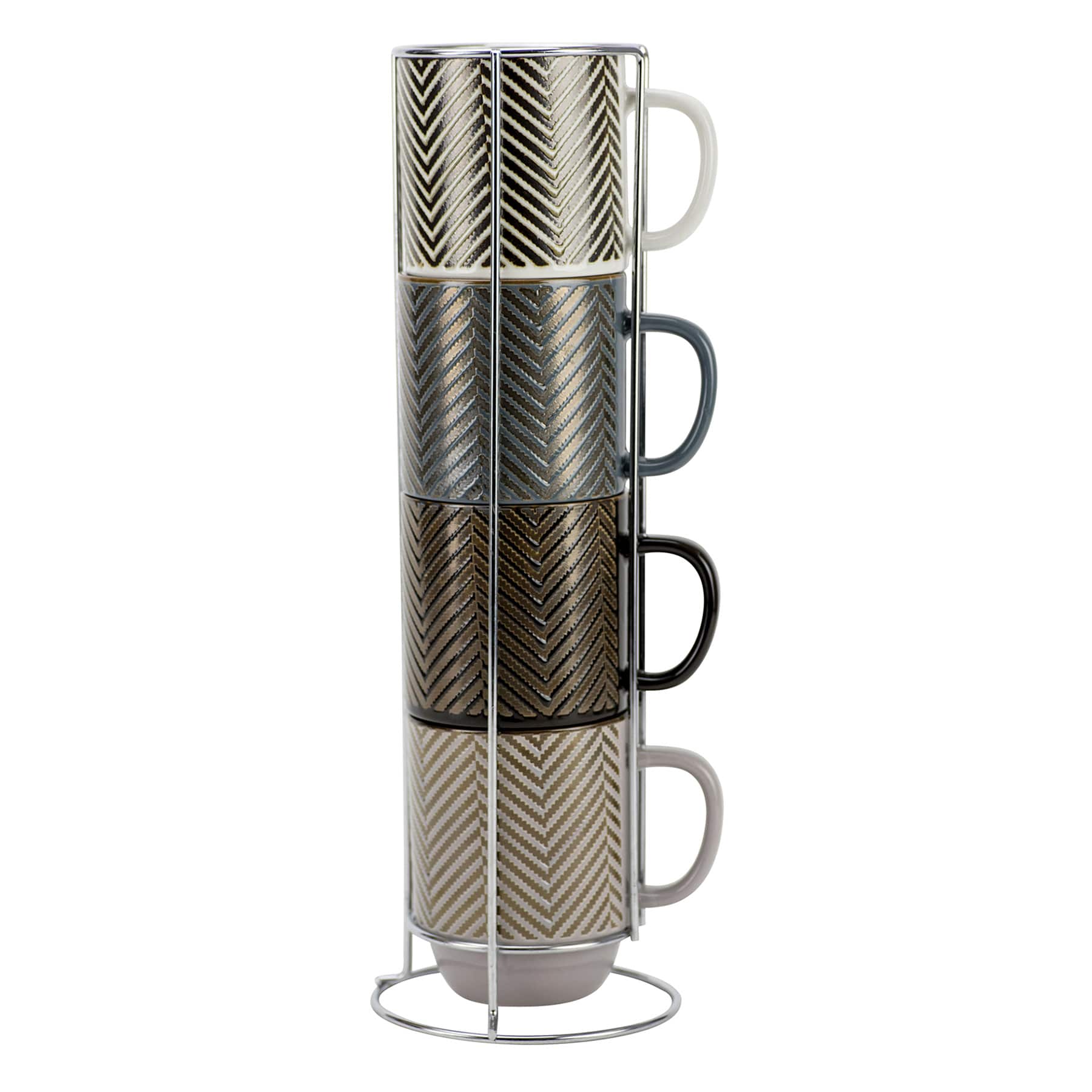 Set of 4 Stacked Assorted Chevron Print Mugs, 14oz