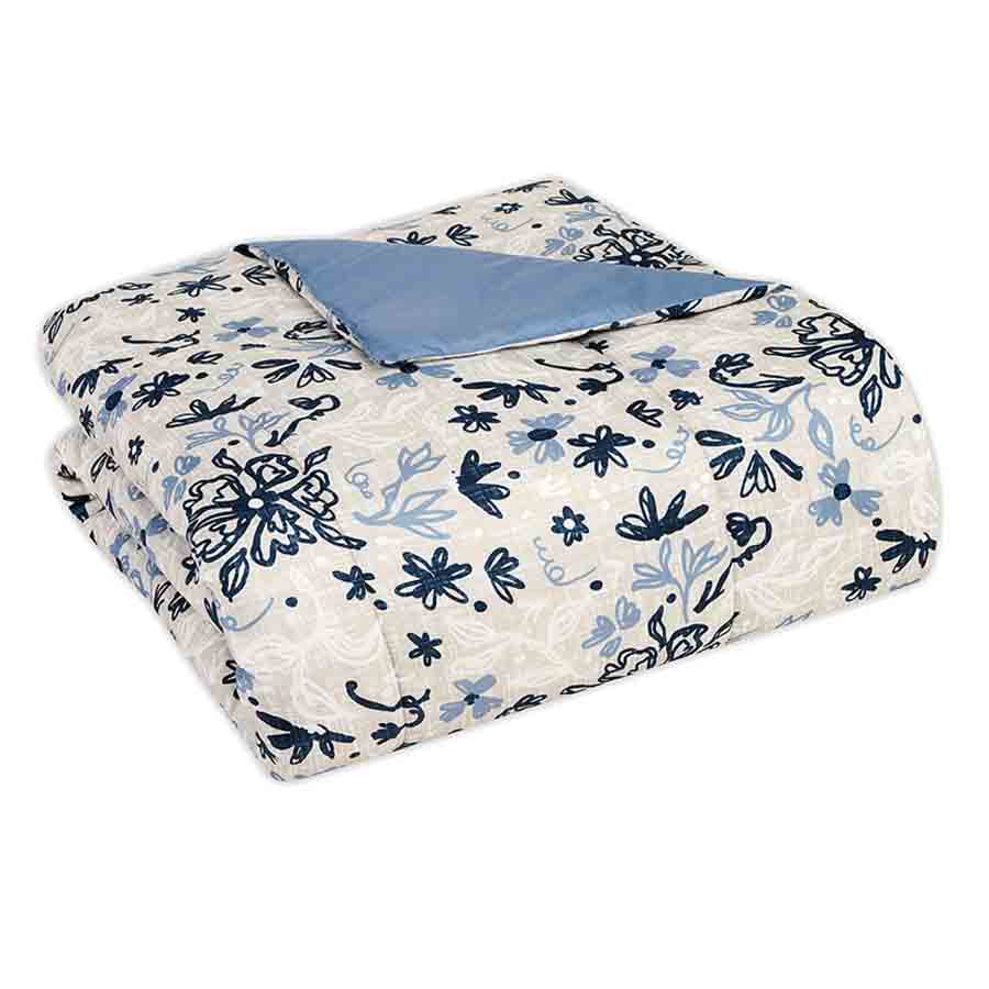 8-Piece Blue & White Floral Linen Essential Comforter Set, Full