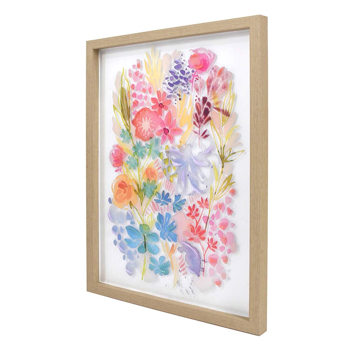 Glass Framed Colorful Floral Print Wall Art, 12x16