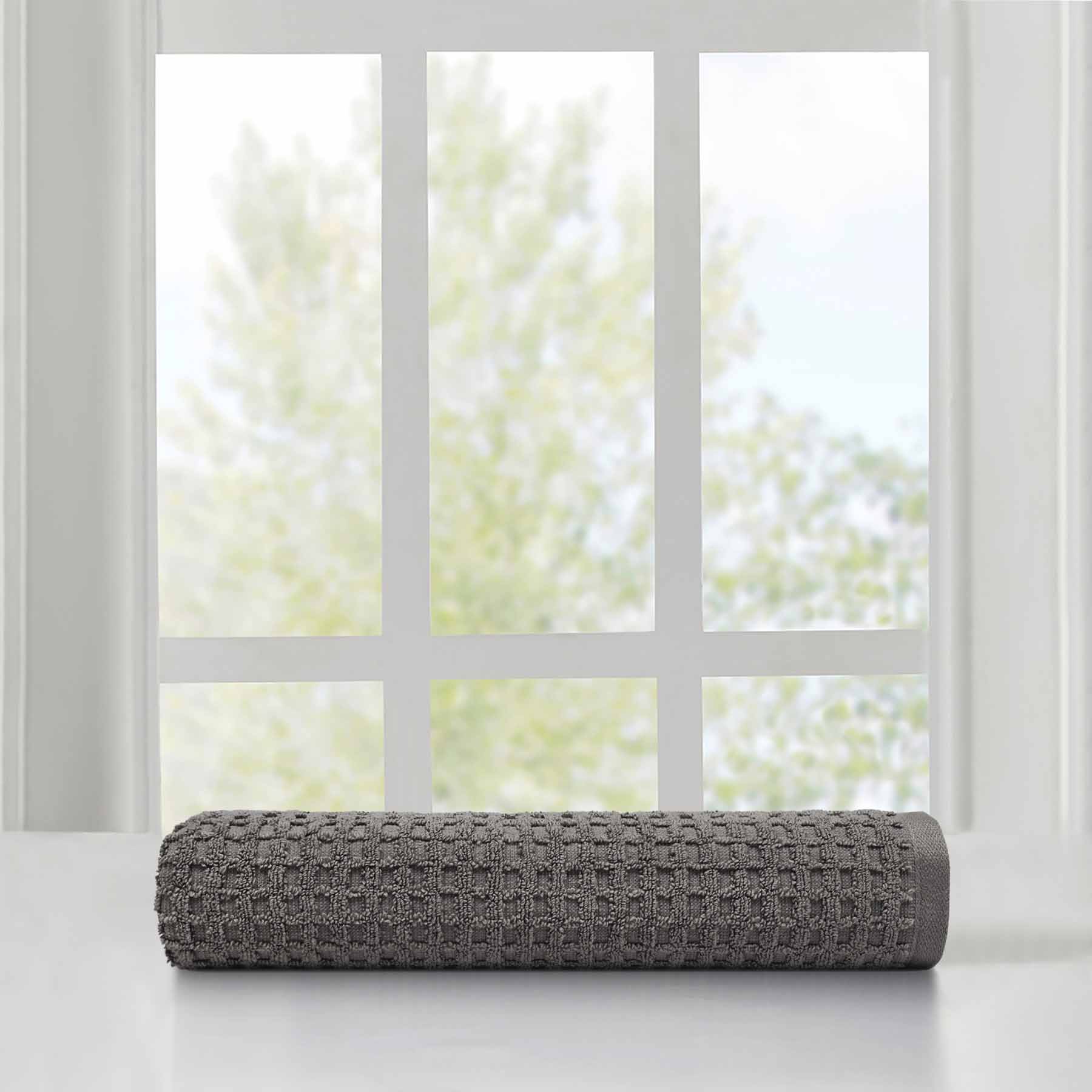 Crosby St. Dark Grey Terry Waffle Cotton Bath Towel, 30x54