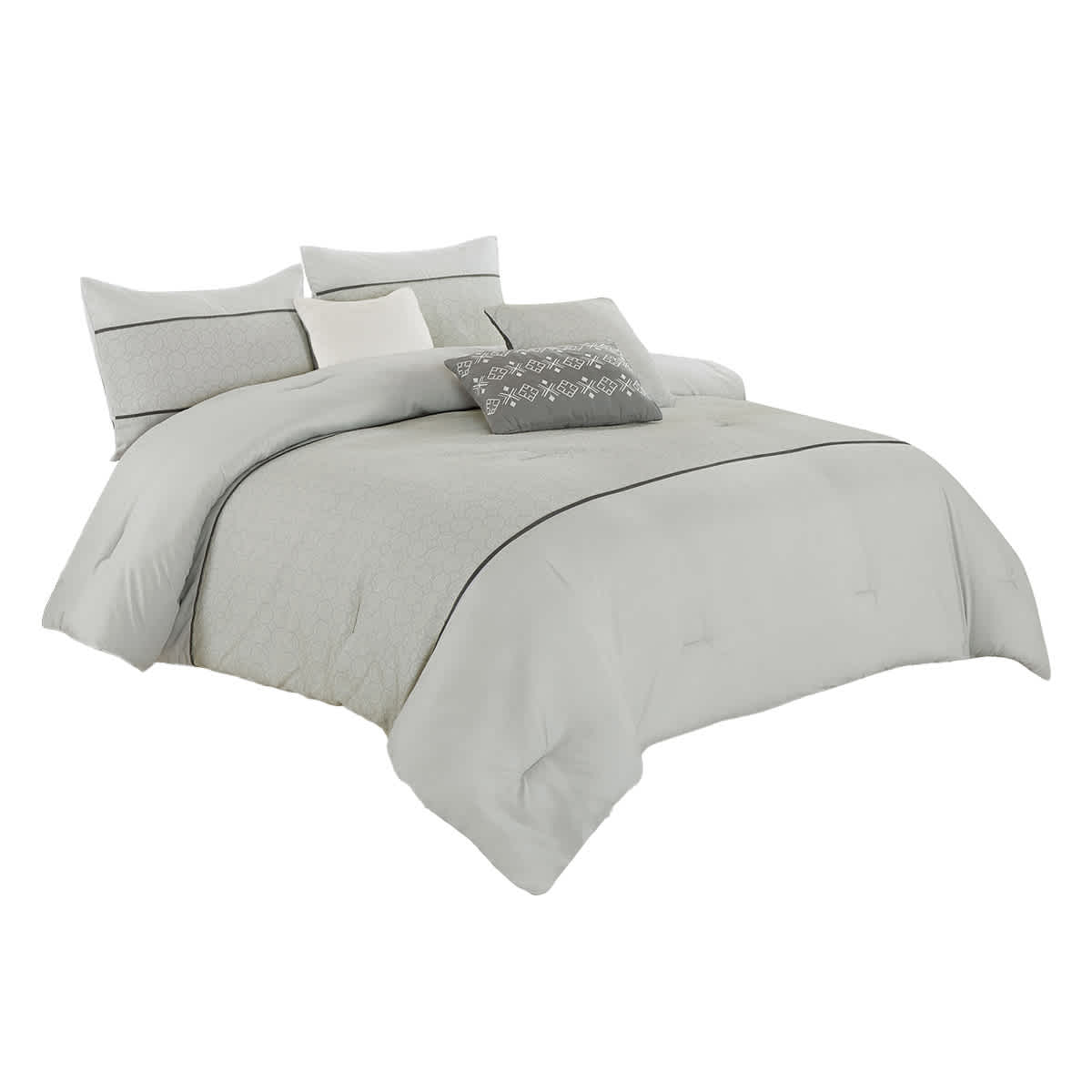 7-Piece Grey Embellished Geo Comforter Set, Queen