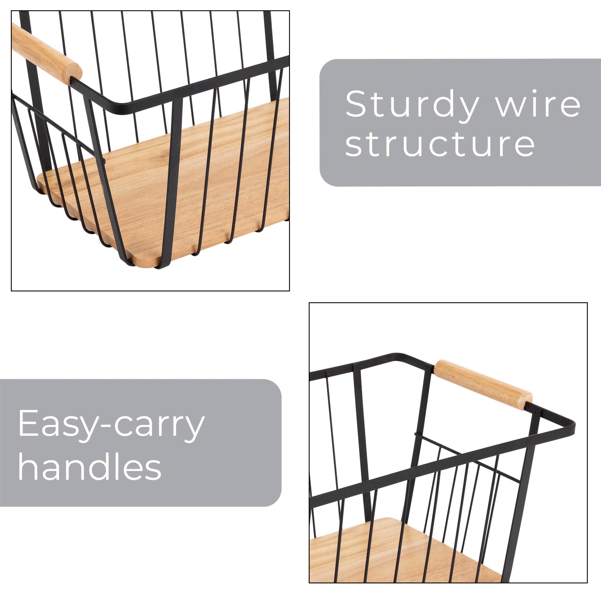 Black Metal & Wood Storage Basket, Medium