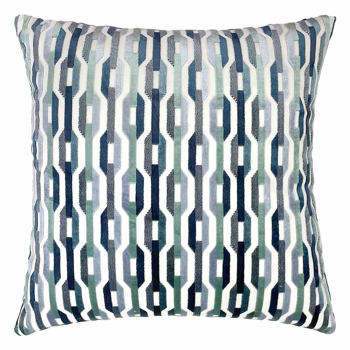 Blue Geo Link Cut Velvet Throw Pillow, 18"