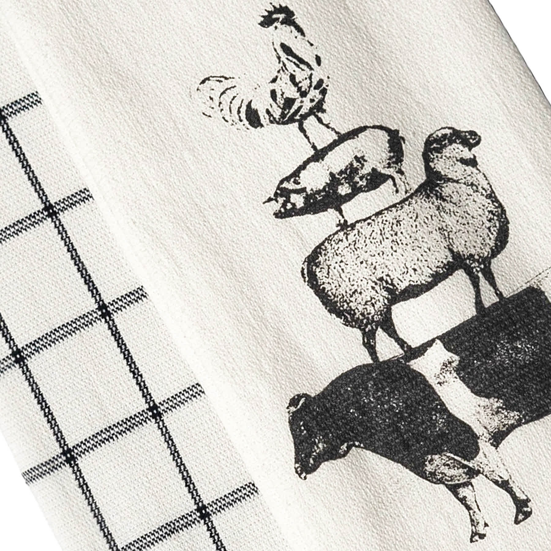 Set of 2 Black Farm Animals Print Terry Cotton Kitchen Towels