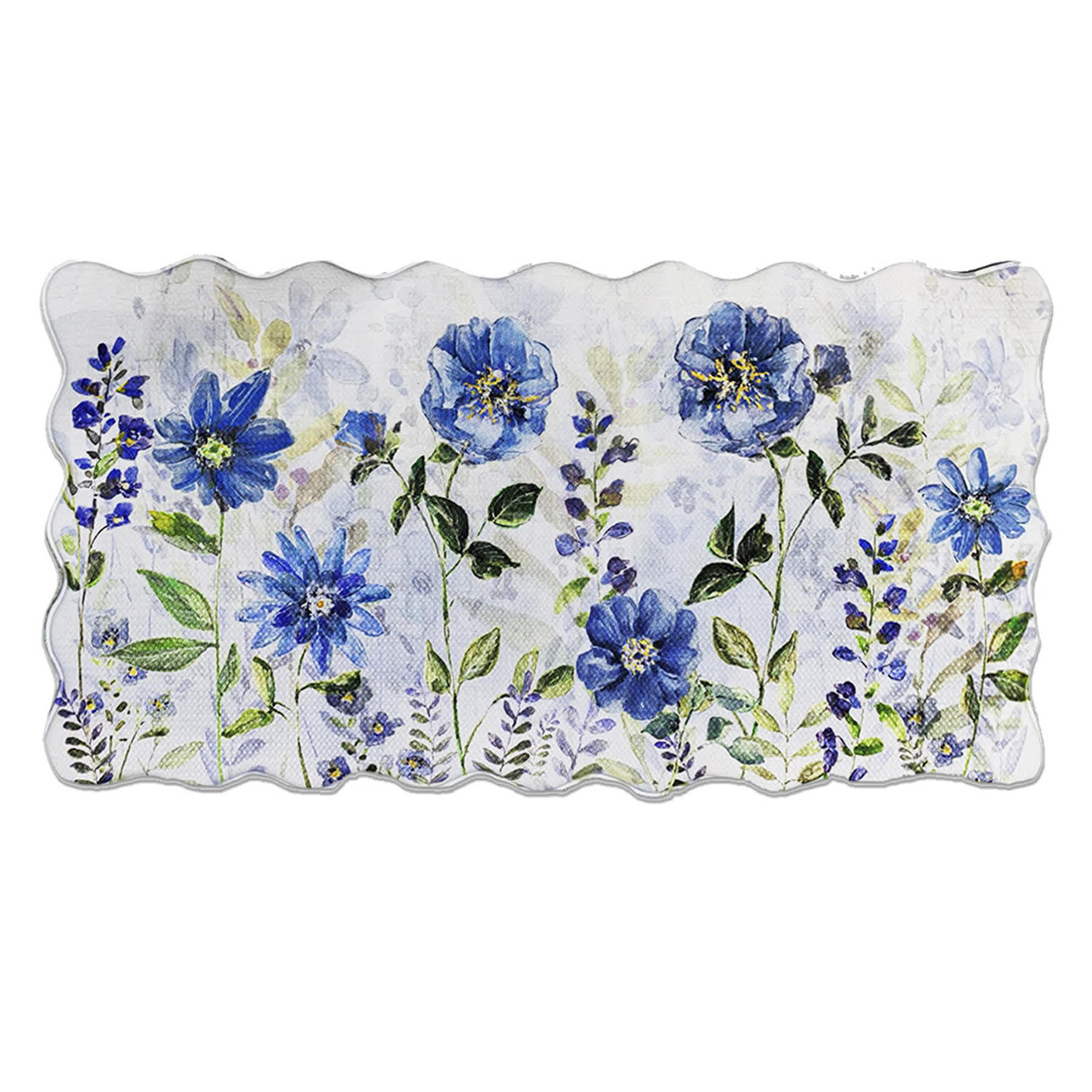Cook 'N Comfort Blue Floral Scalloped Kitchen Mat, 20x39