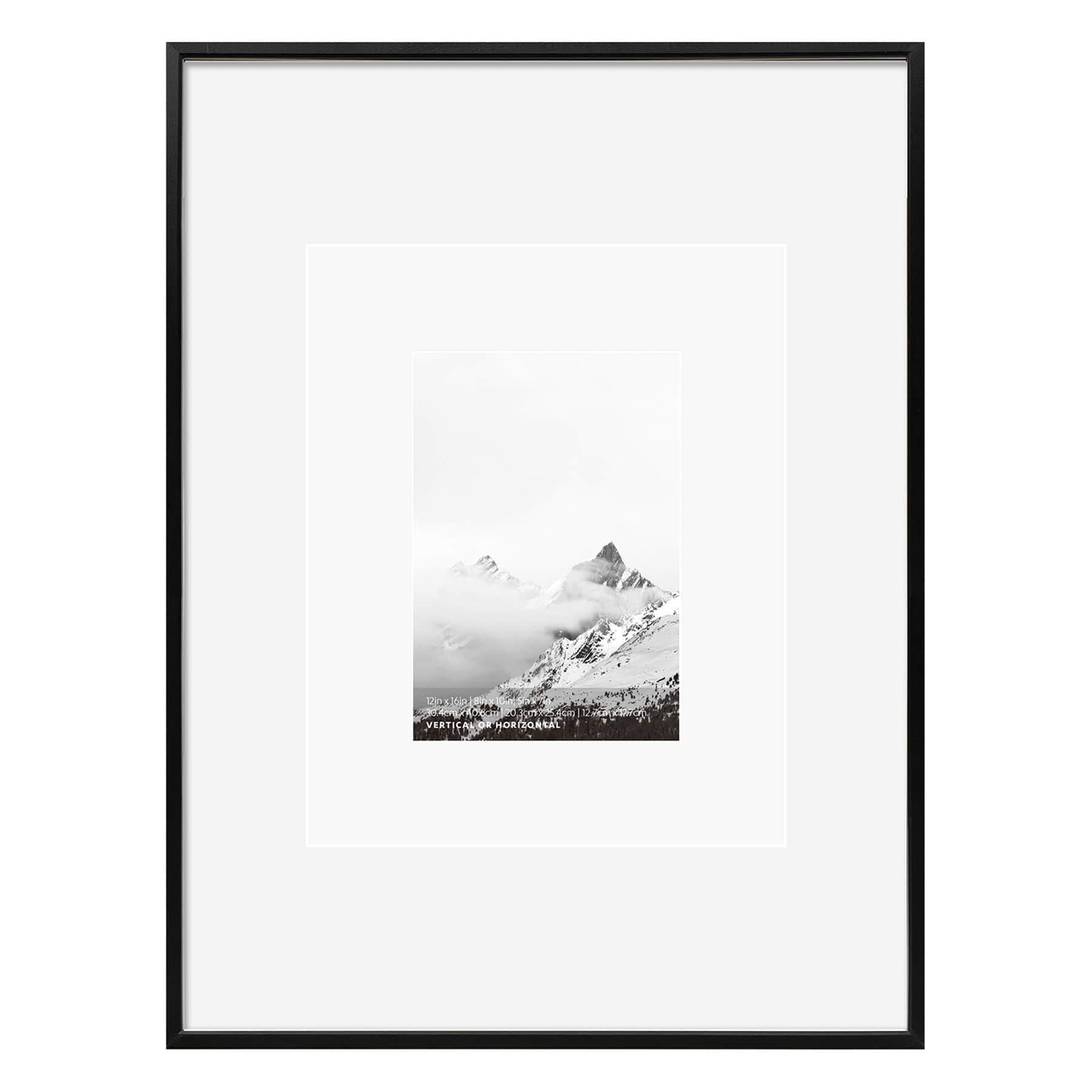 12x16 Black Thin Matted to 8x10 & 5x7 Wall Frame