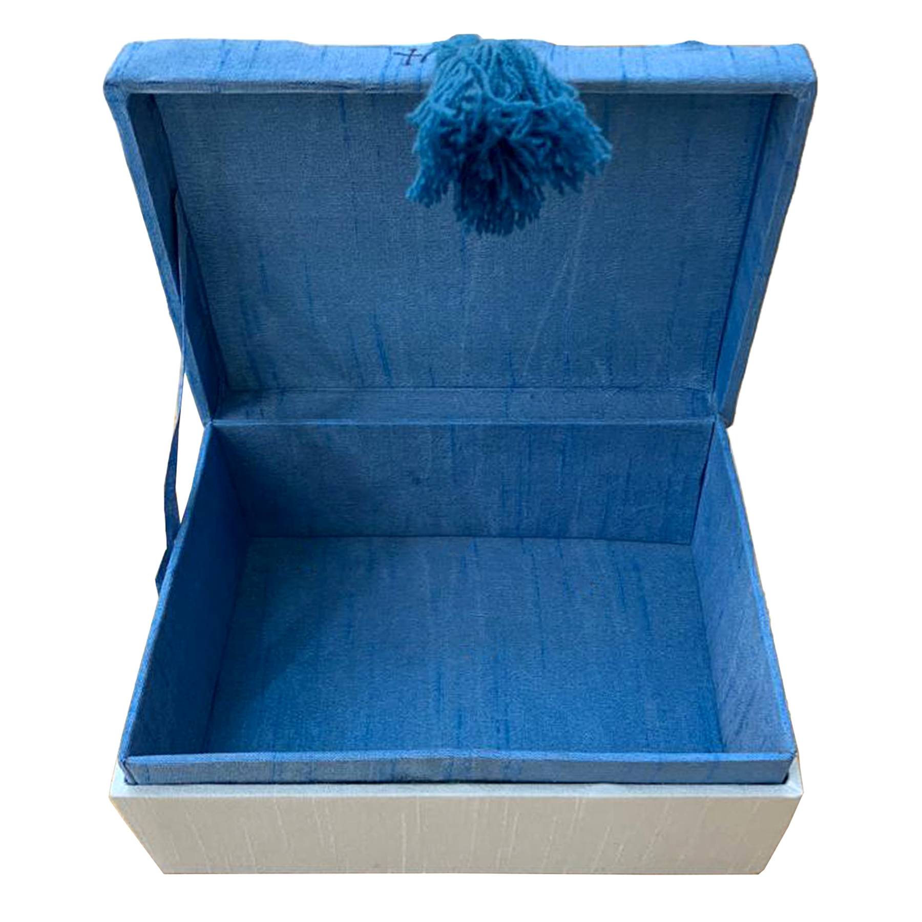Blue Fabric Decorative Box with Tassel, 4x7
