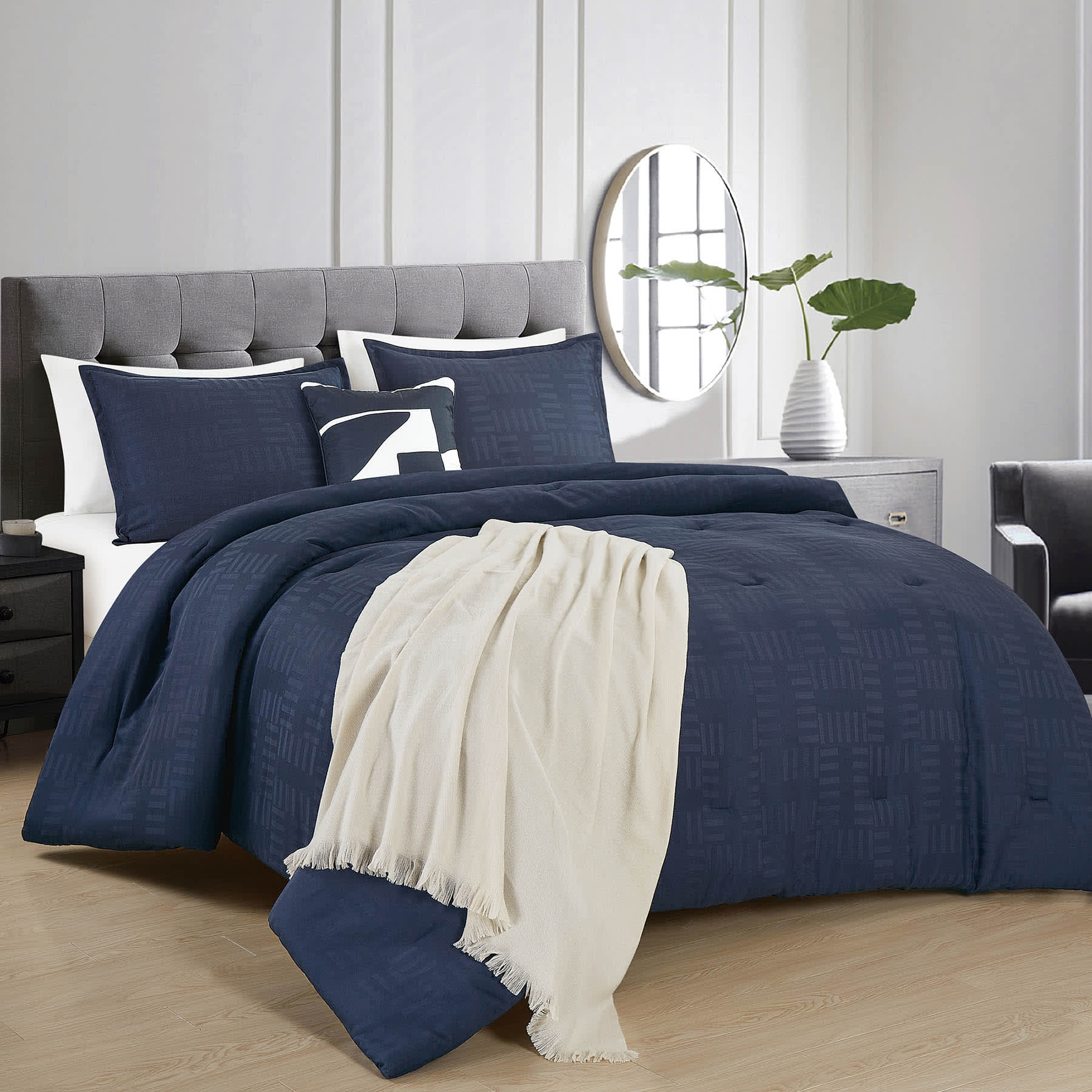 Crosby St. 5-Piece Blue Grid Comforter Set, Full/Queen