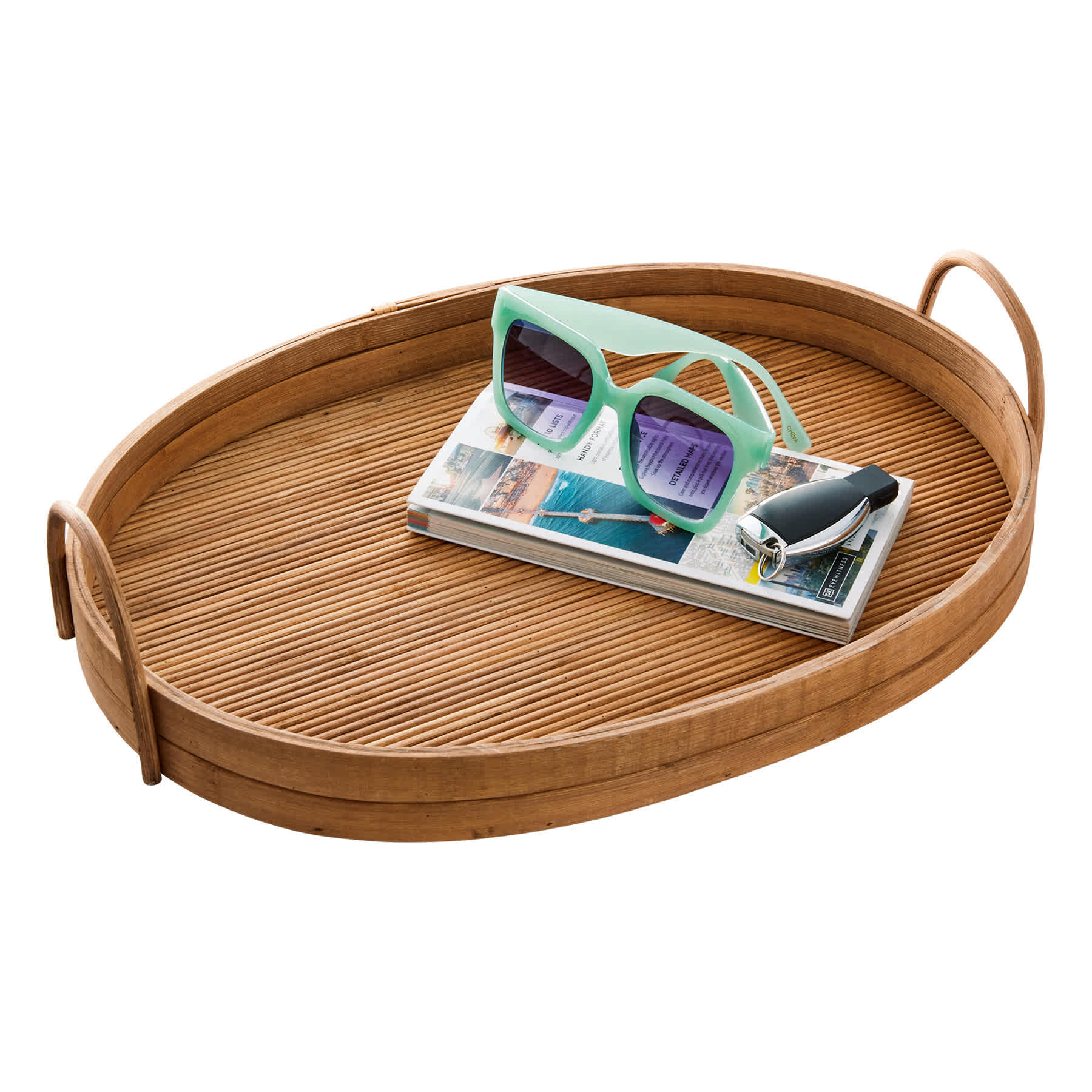 Found & Fable Natural Wooden Decorative Tray with Loop Handles, 16"