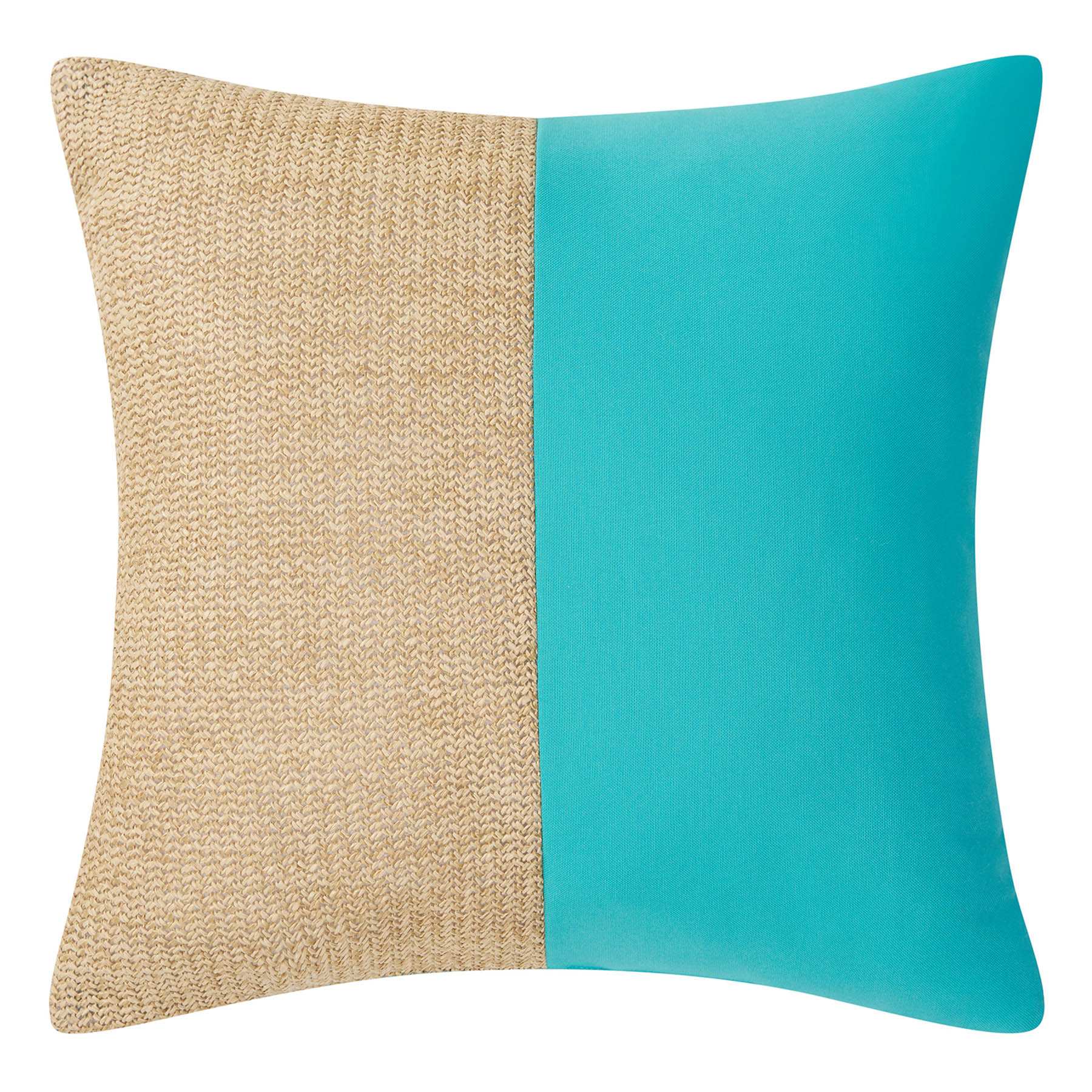 Turquoise Color Block Square Outdoor Throw Pillow, 18"