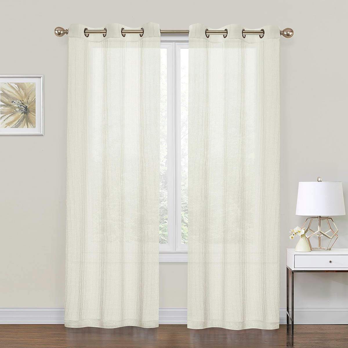 2-Pack Ivory Crushed Sheer Grommet Curtain Panels, 84"