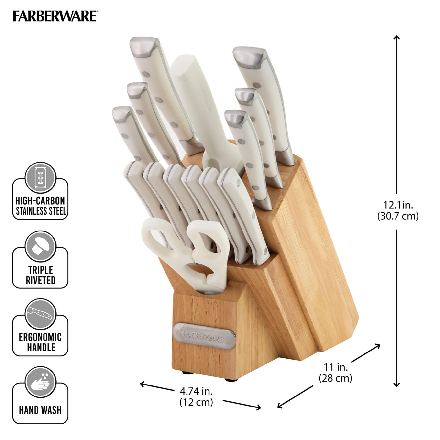 Farberware 15-Piece White Forged Triple Riveted Knife Block Set