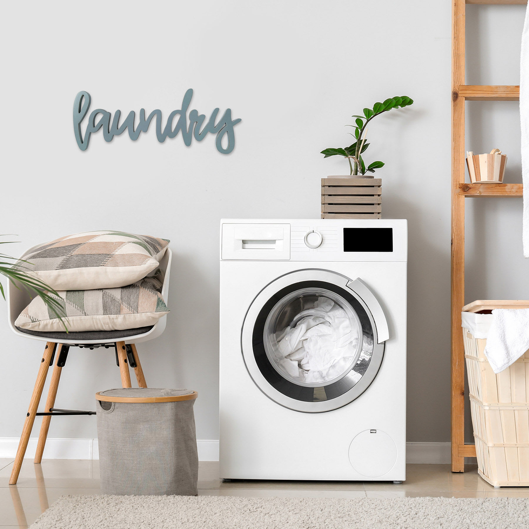 Laundry Gray Faux Wood Wall Art, 23x9