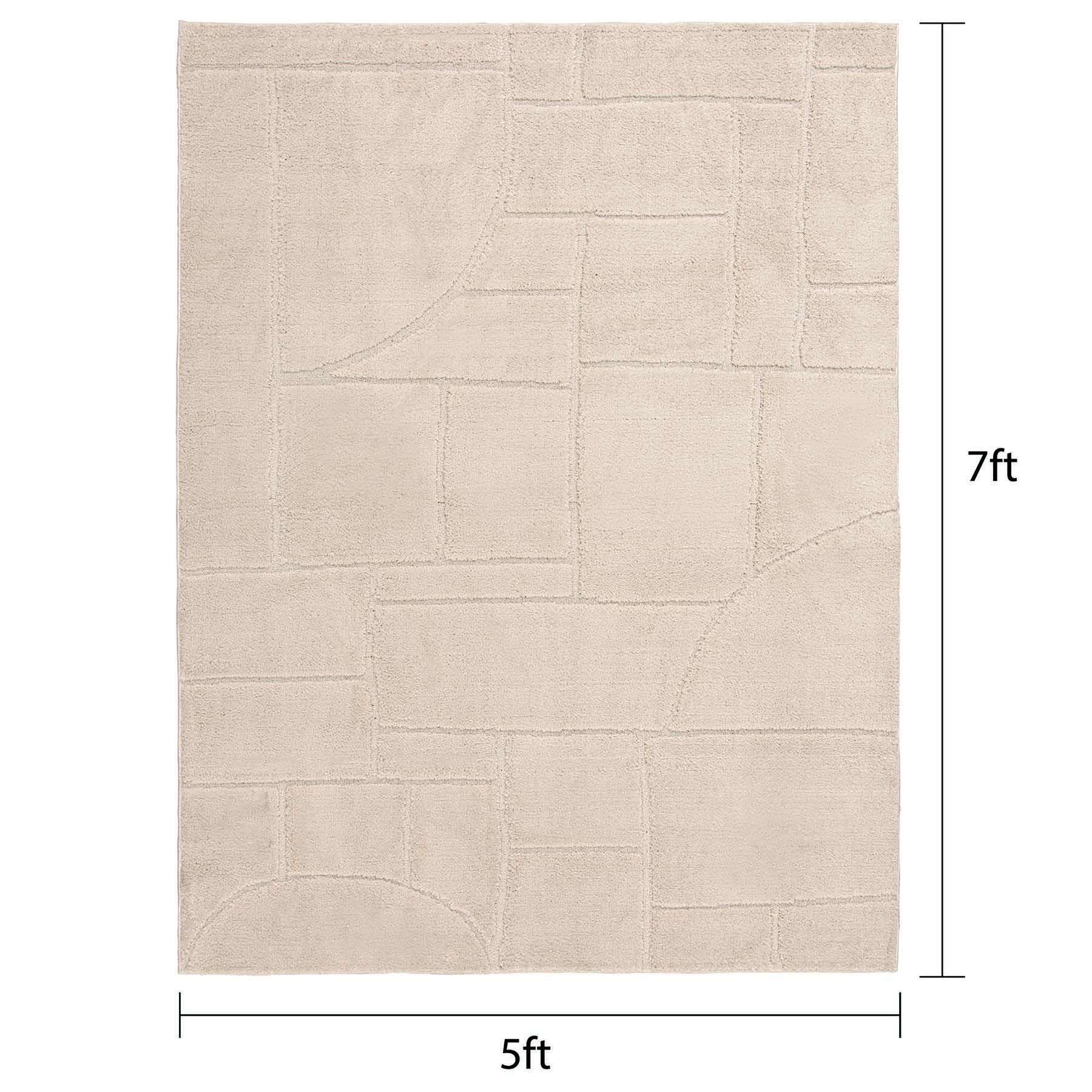 (D607) Crosby St. Athena Cosmo Cream High-Low Area Rug, 5x7