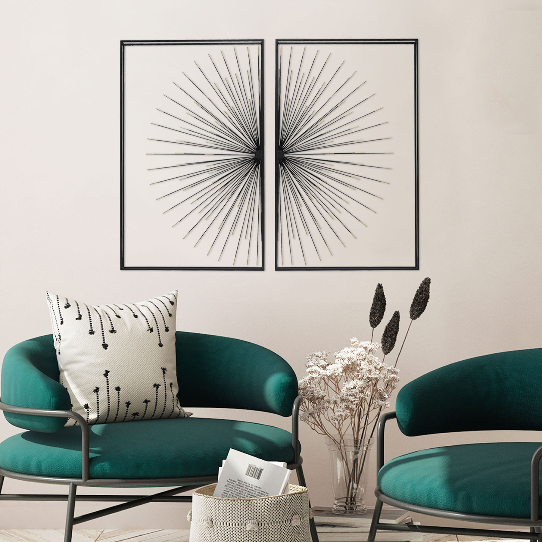 Framed Metal Half Burst Wall Decor, 20x31