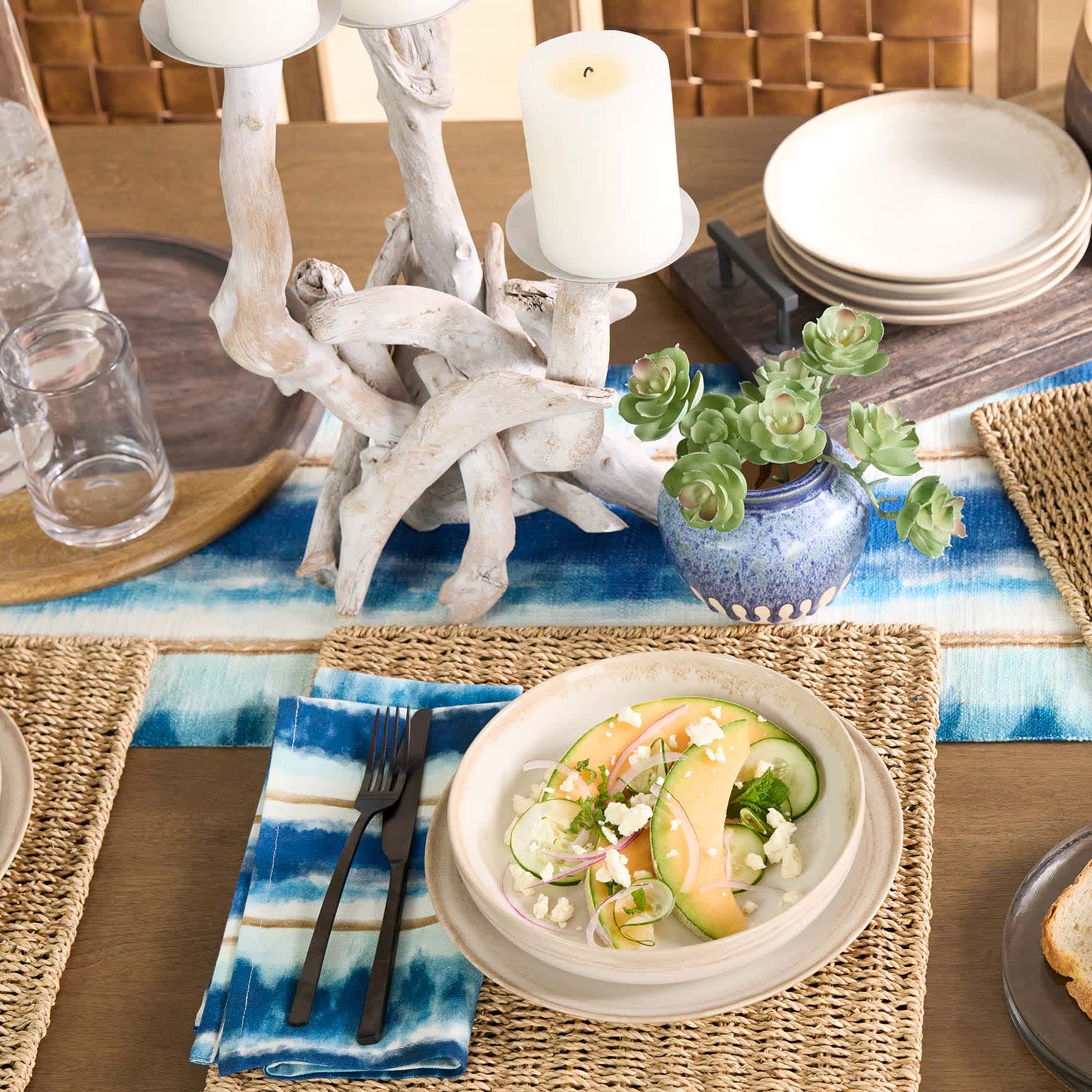 Ty Pennington Natural Wood 3-Plate Candle Holder