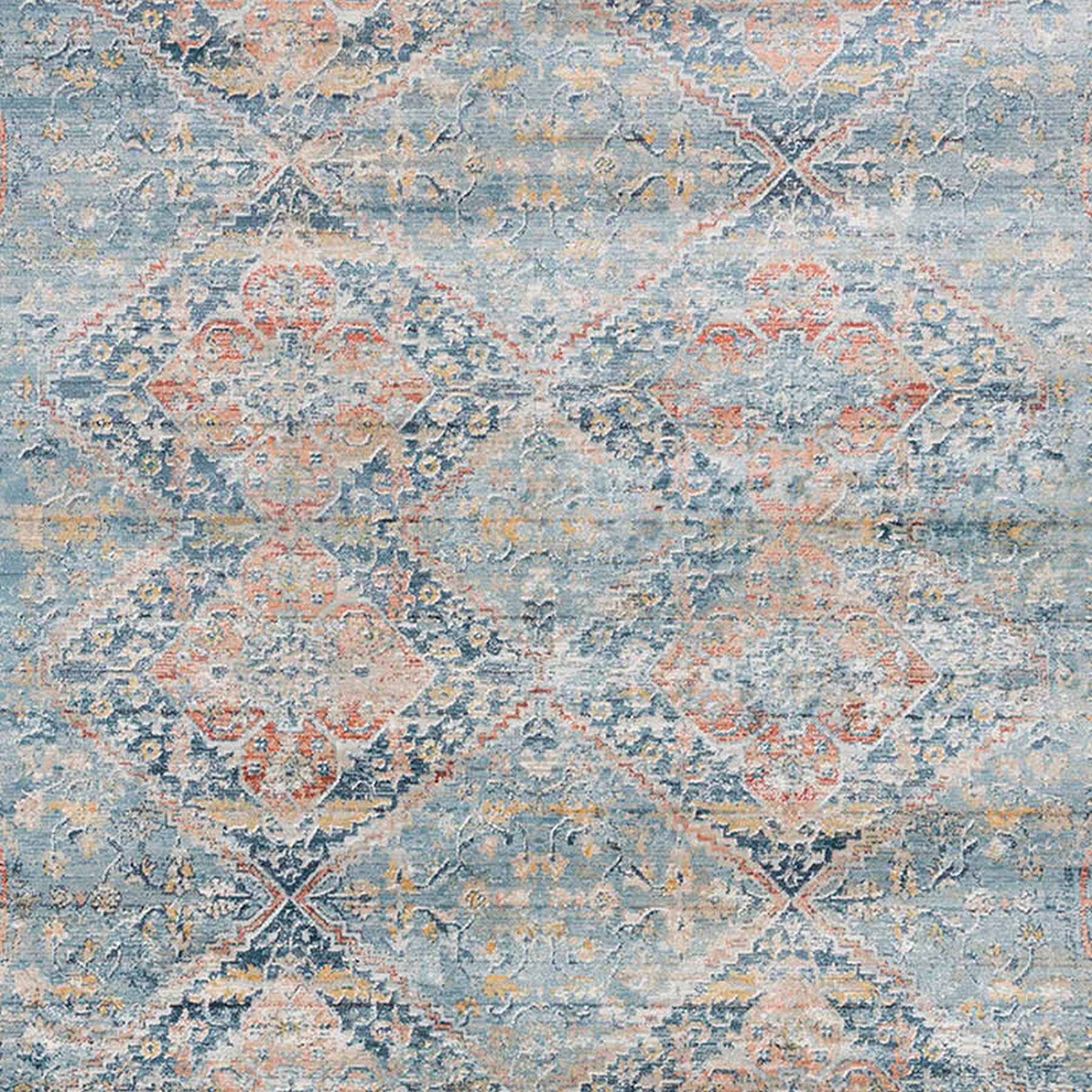 (B652) Genevieve Red & Blue Distress Look Area Rug, 5x8