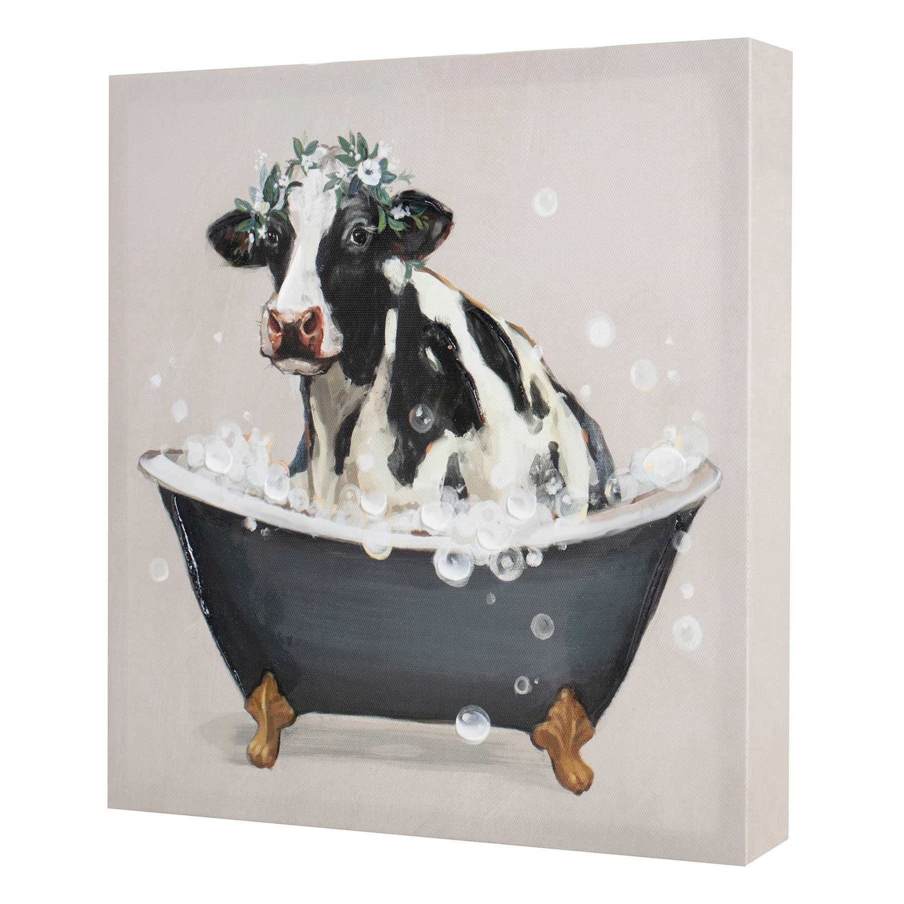 Cow in Tub Canvas Wall Art, 12"