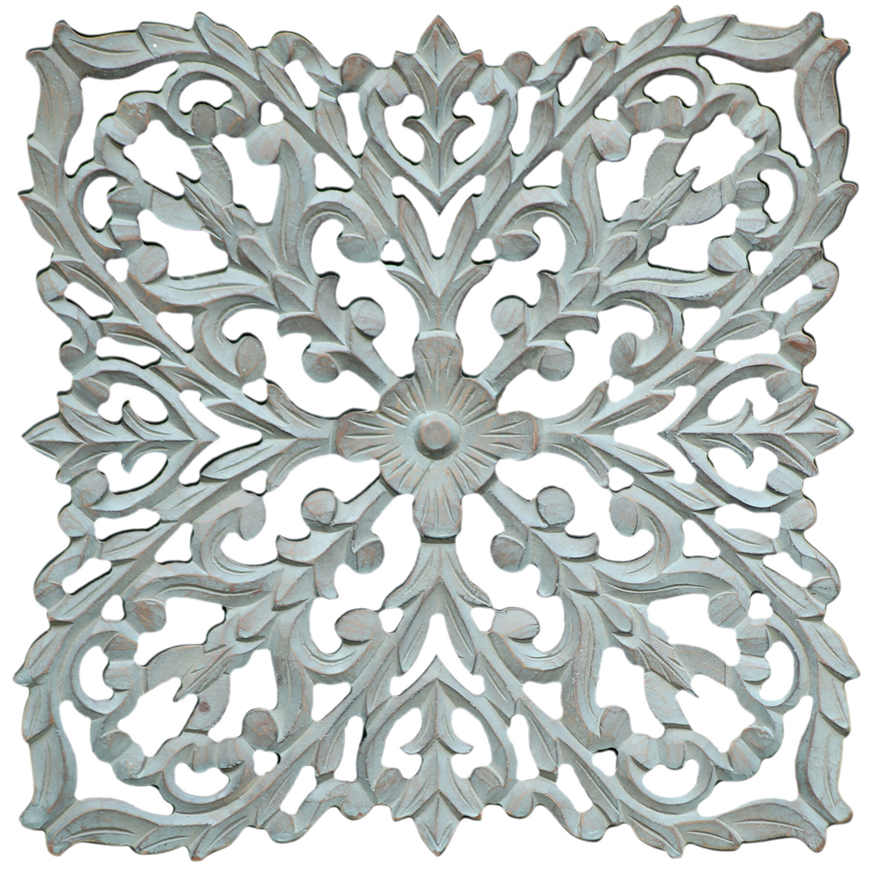 Moroccan Hand Carved Grey Wooden Panel Wall Decor, 16"