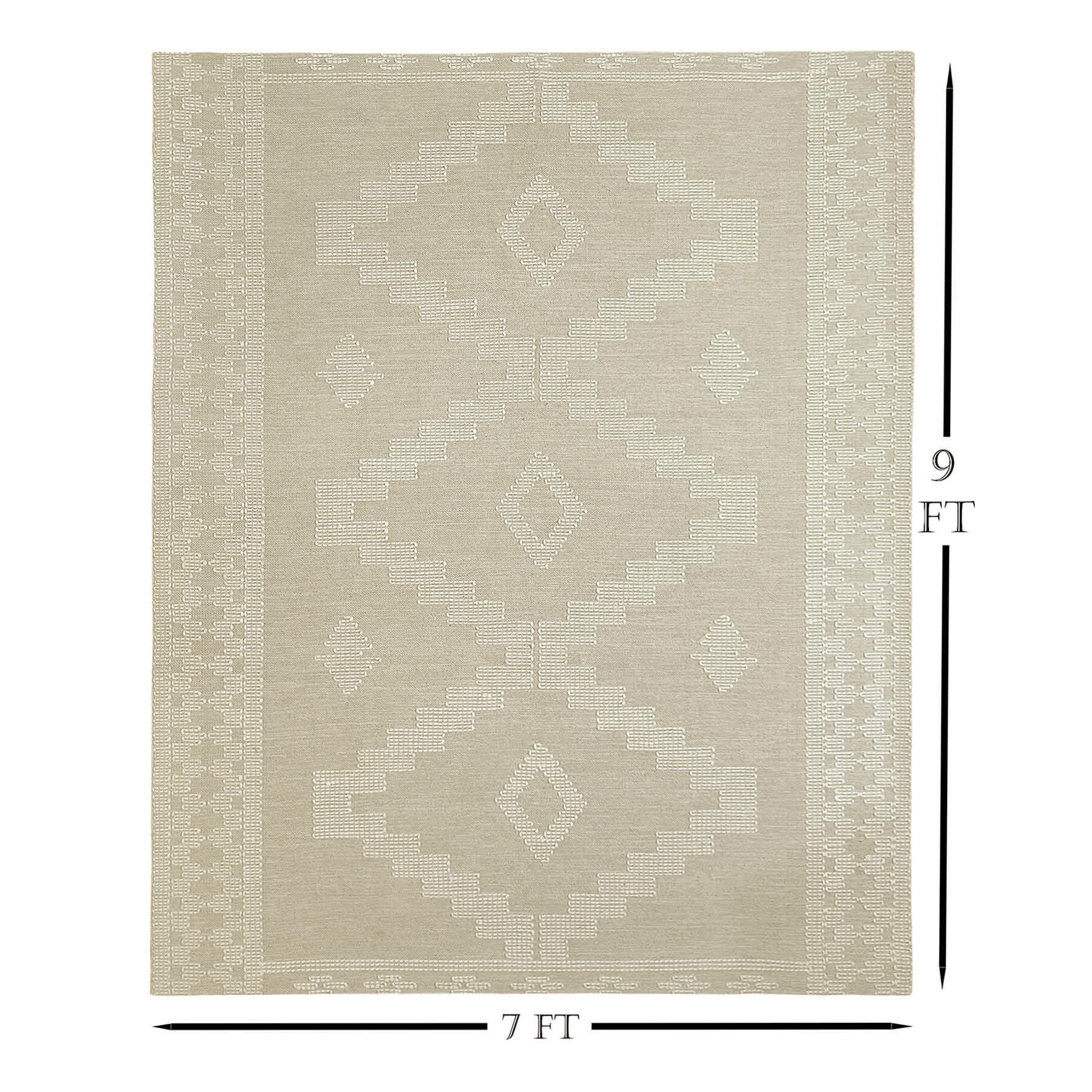 (B669) Found & Fable Goa Ivory Tribal Handmade Area Rug, 7x10