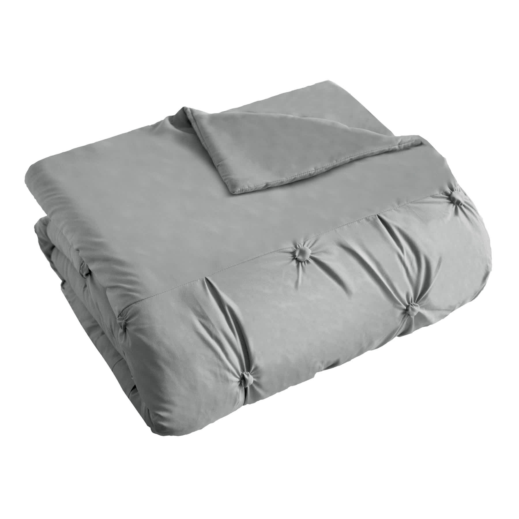 7-Piece Grey Embroidered Pleated Comforter Set, King