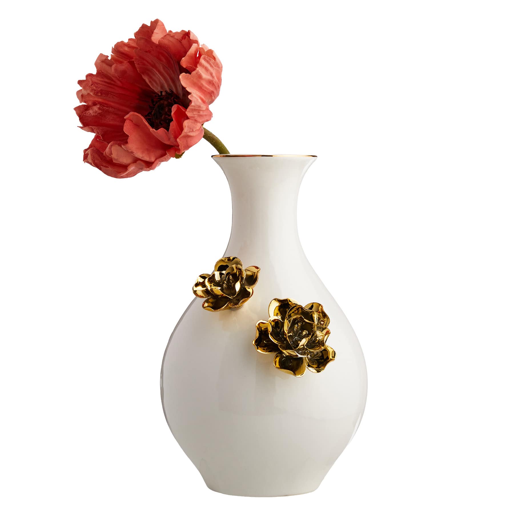 Providence Gold Flower Narrow Mouth Ceramic Vase, 10"