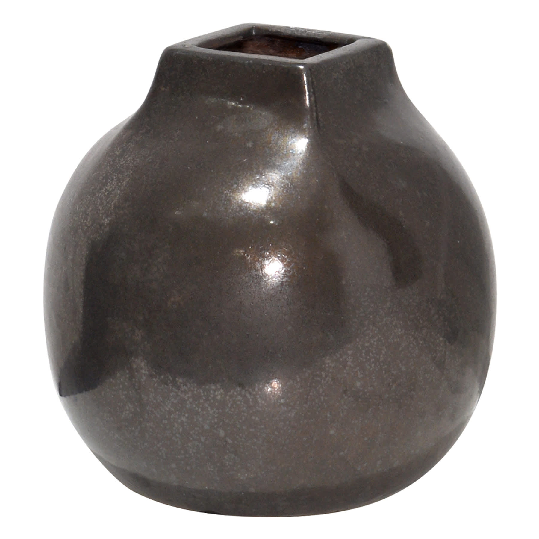 Bronze Sqaure Mouth Ceramic Vase, 7.7"