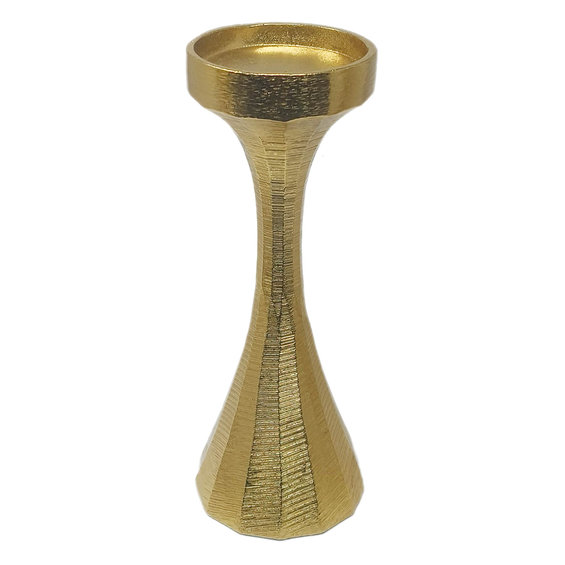 Gold Ribbed Candle Holder, 10"
