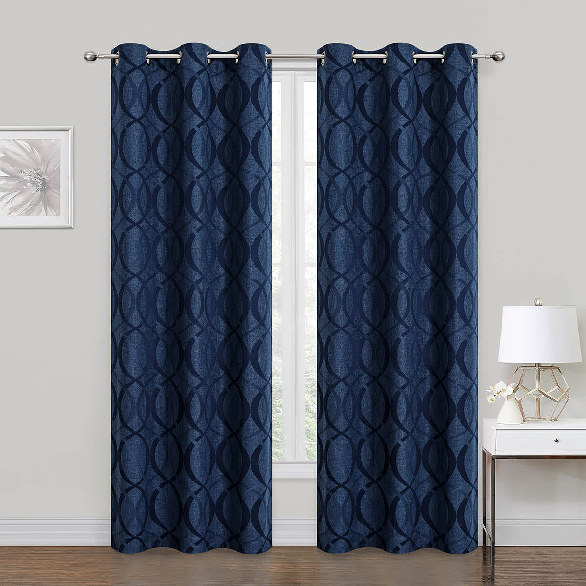 Navy Blue Blackout Grommet Curtain Panel, 84"
