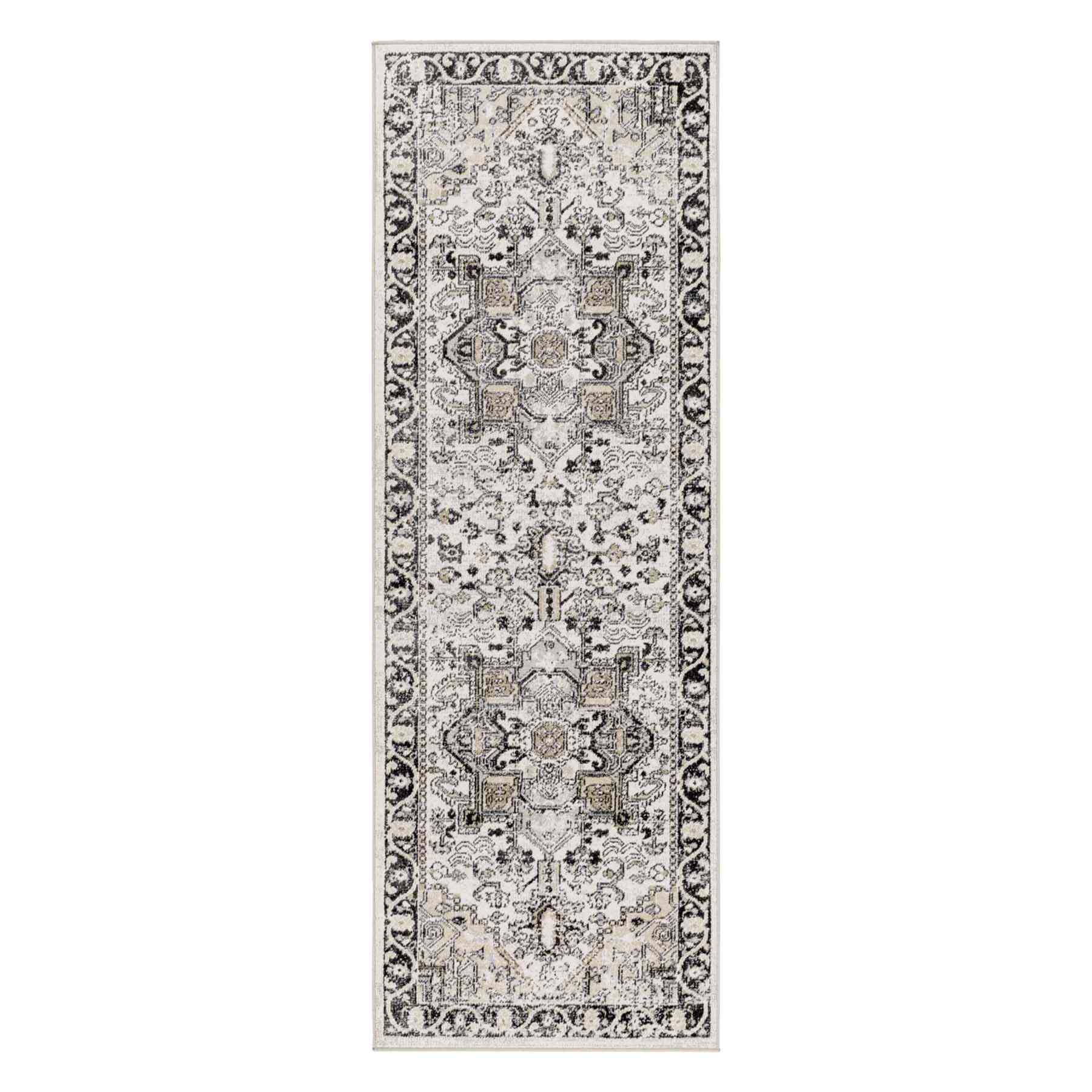 (D600) Lavadora Black & Taupe Medallion Washable Runner, 2x7