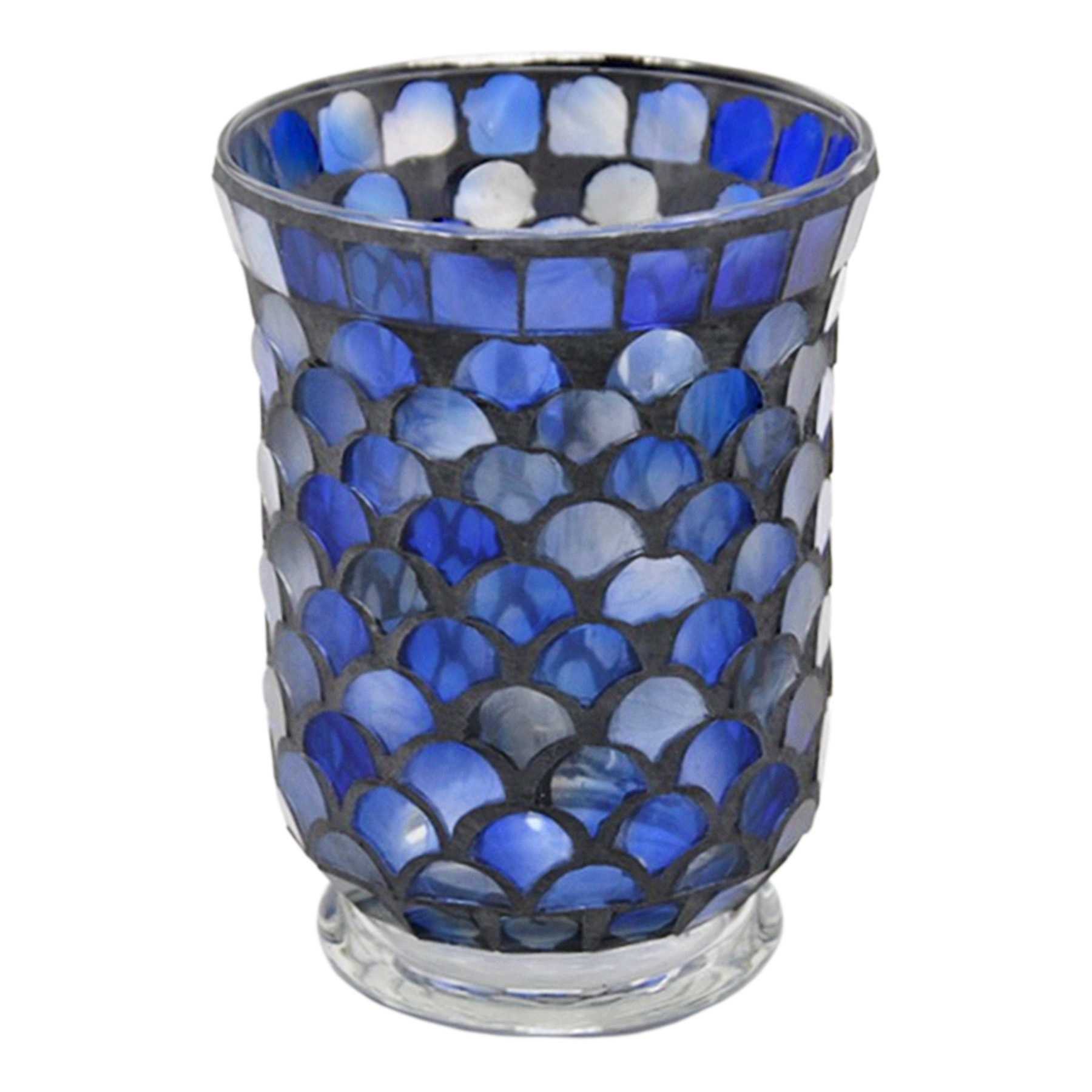 Blue Mosaic Votive Candle Holder, 6"