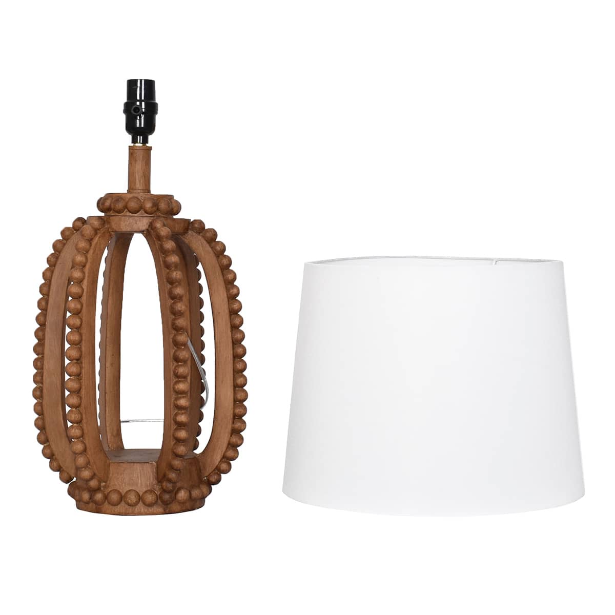 Wood Finish Resin Beaded Lamp 24In