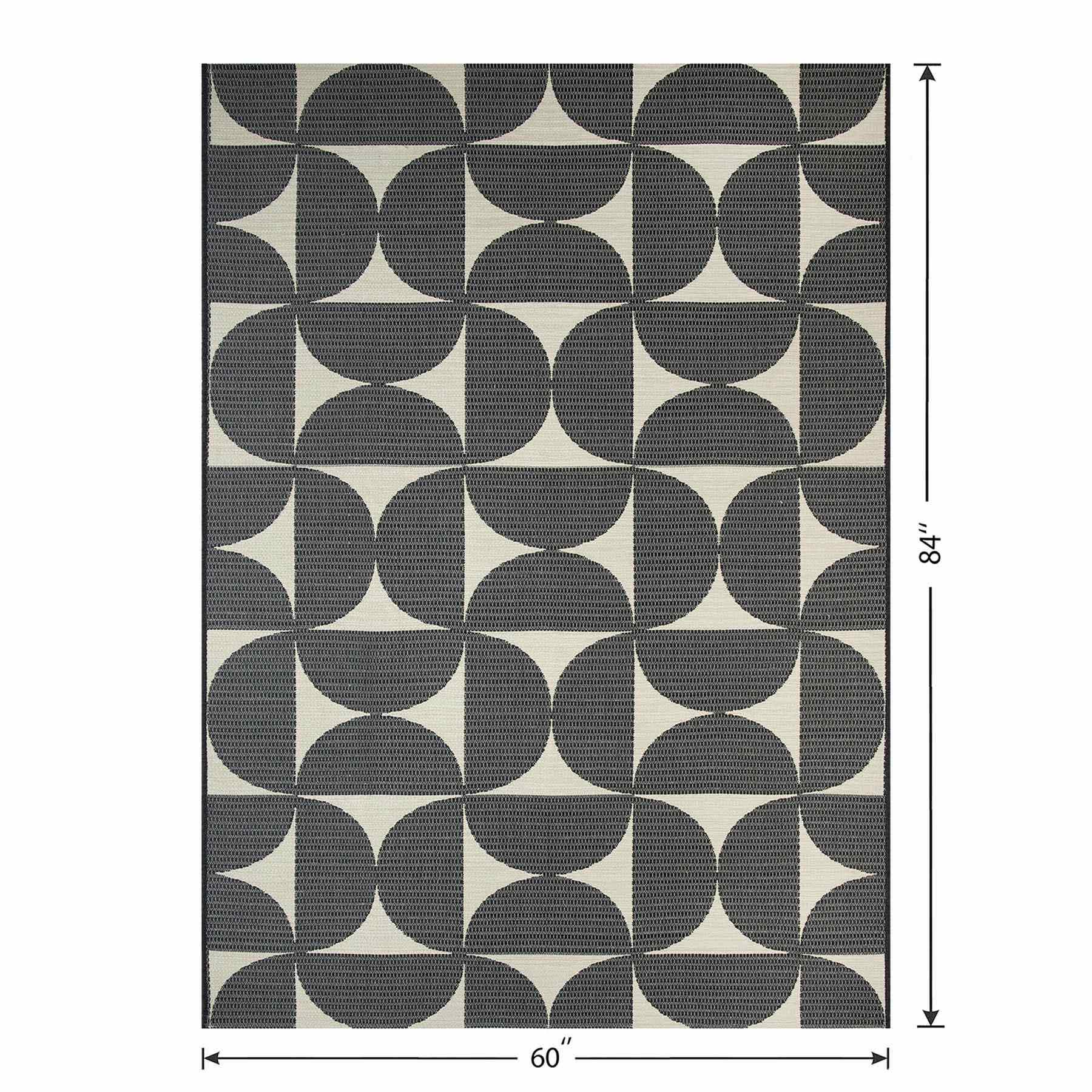 (E535) Crosby St. Black & White Geometric Outdoor Area Rug, 5x7