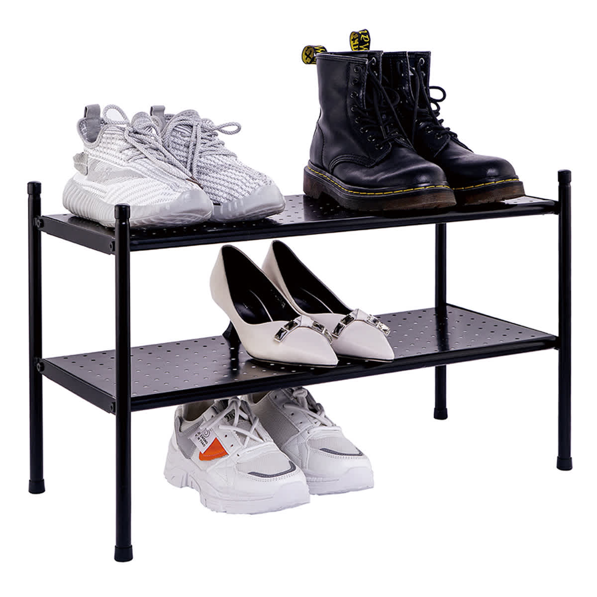 2-Tier Punch Metal Shoe Rack, Black