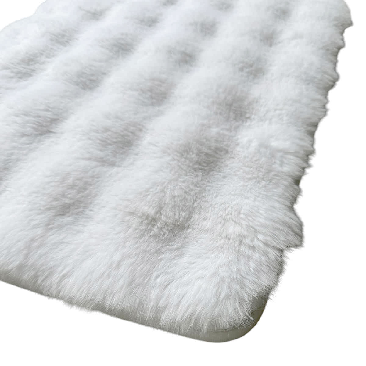 2-Piece White Bubble Faux Fur Rug Set