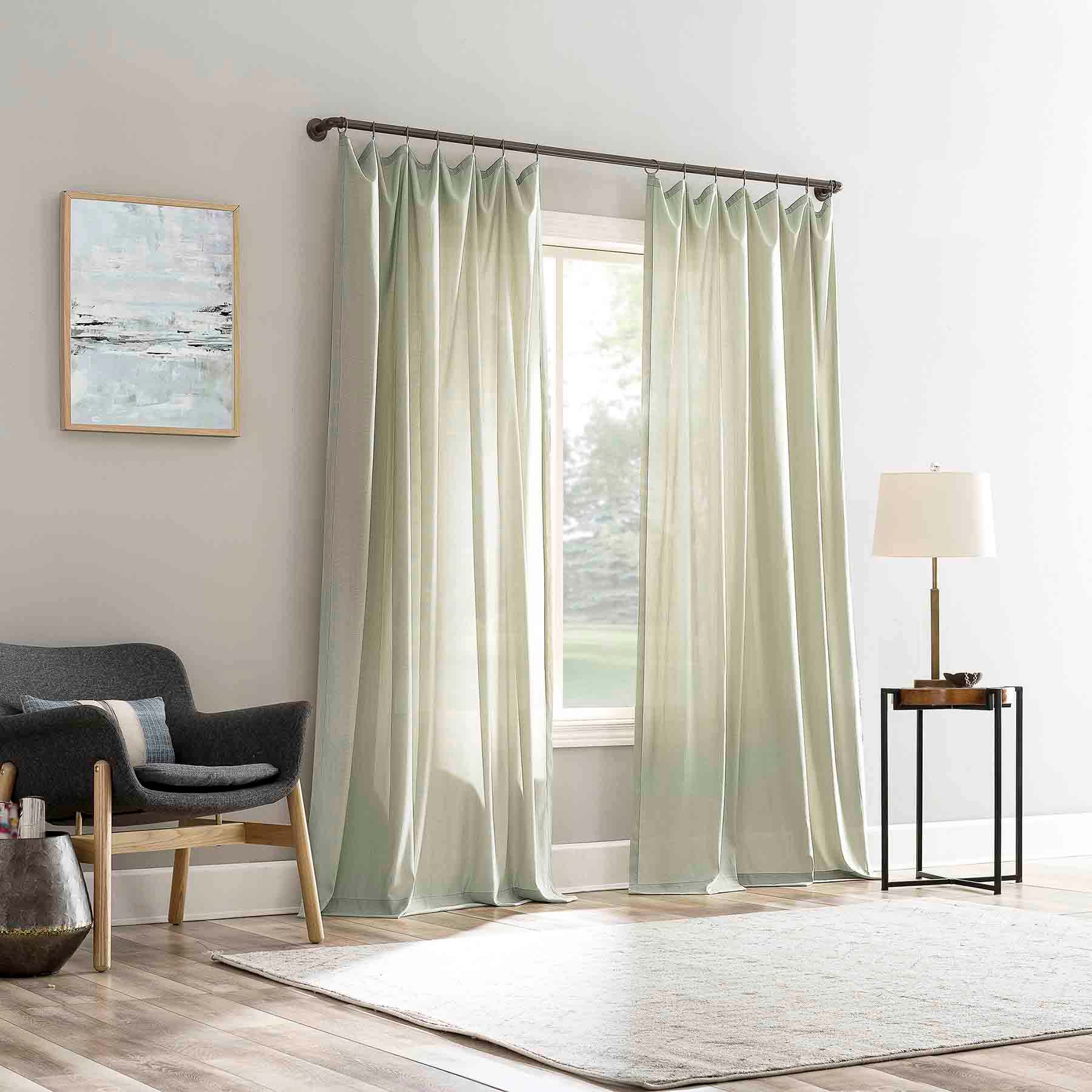Lathan Sage Sheer Ring Top Single Curtain Panel, 84"