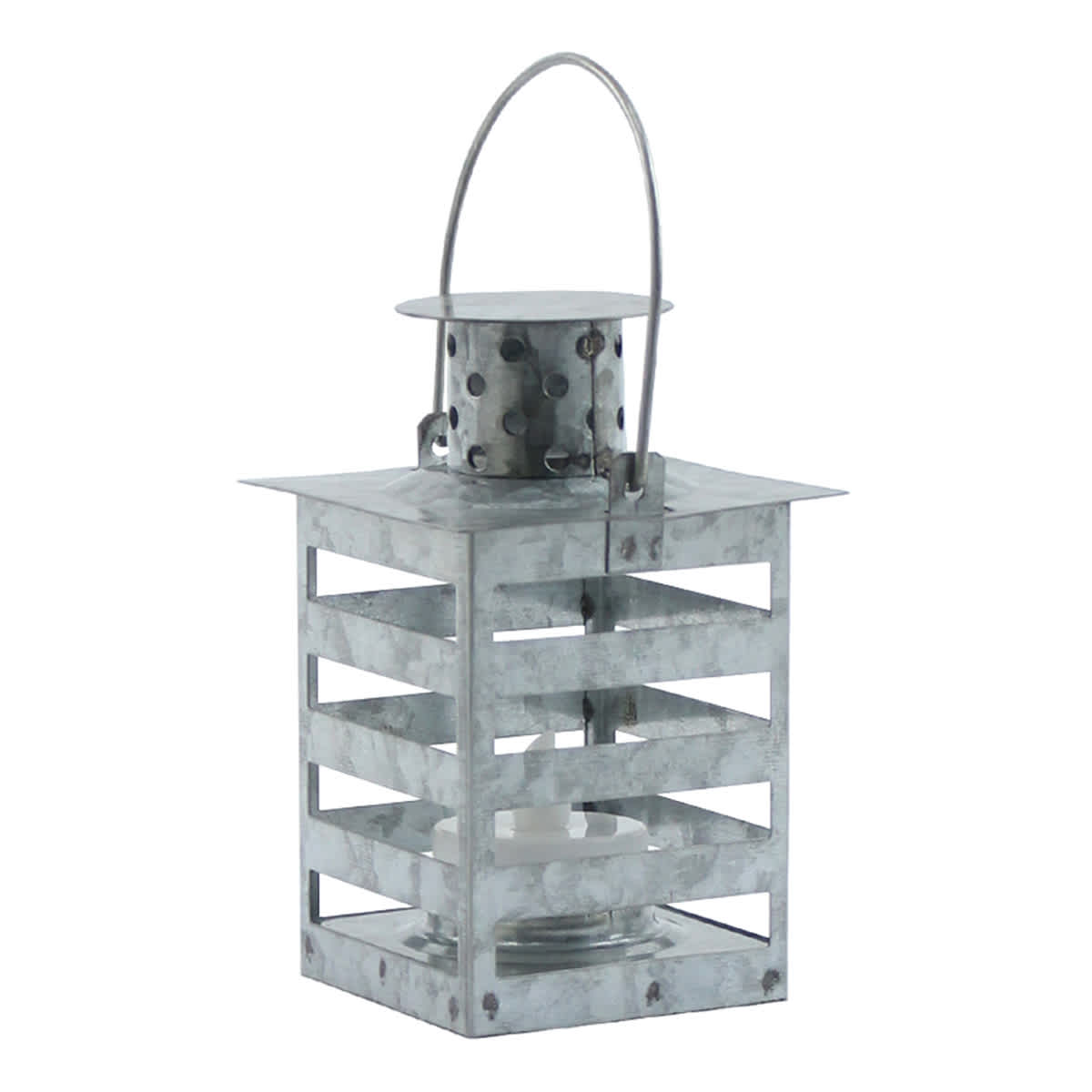 Galvanized Metal Lantern with LED Tealight Candle, 4.5"