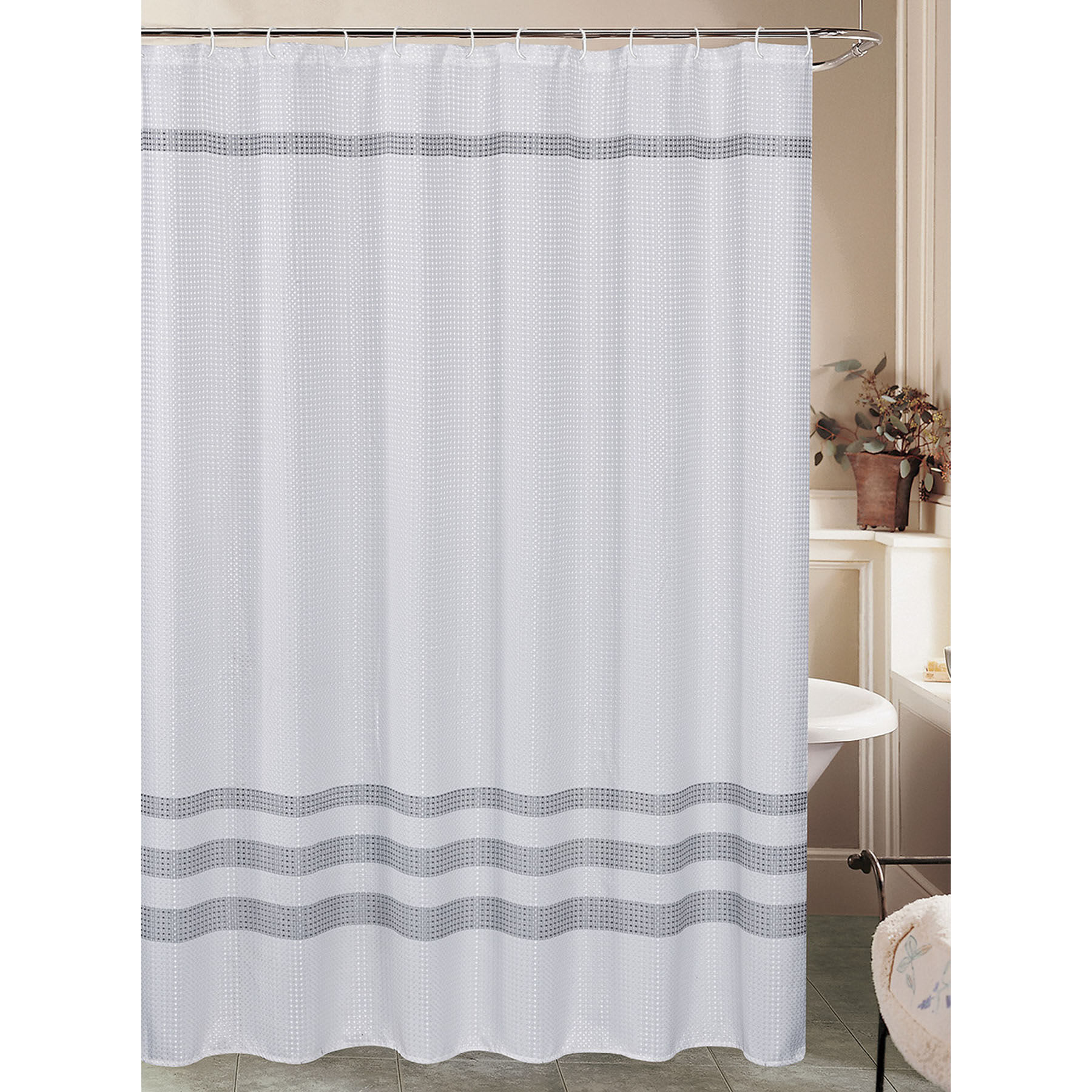Gray Waffle Striped Shower Curtain, 72"