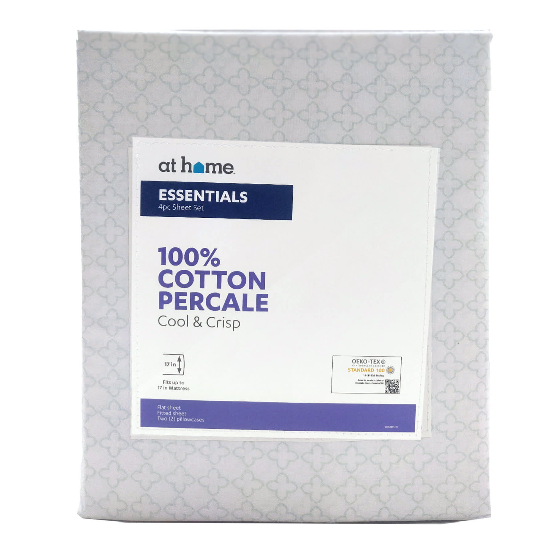4-Piece Blue Damask Print 200 Thread Count Essentials Sheet Set, Queen