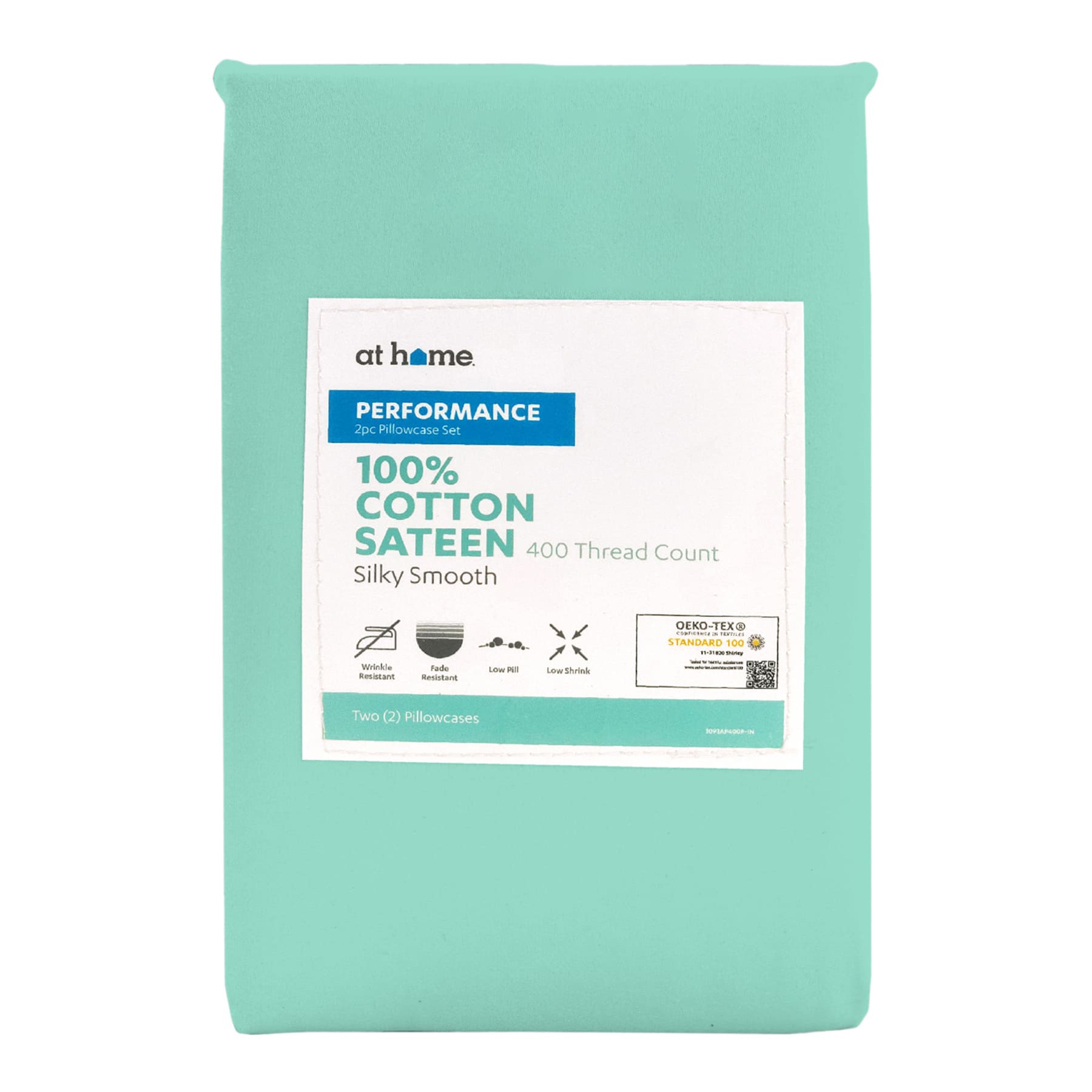 2-Piece Aqua 400 Thread Count Cotton Performance Pillowcase Set, Standard