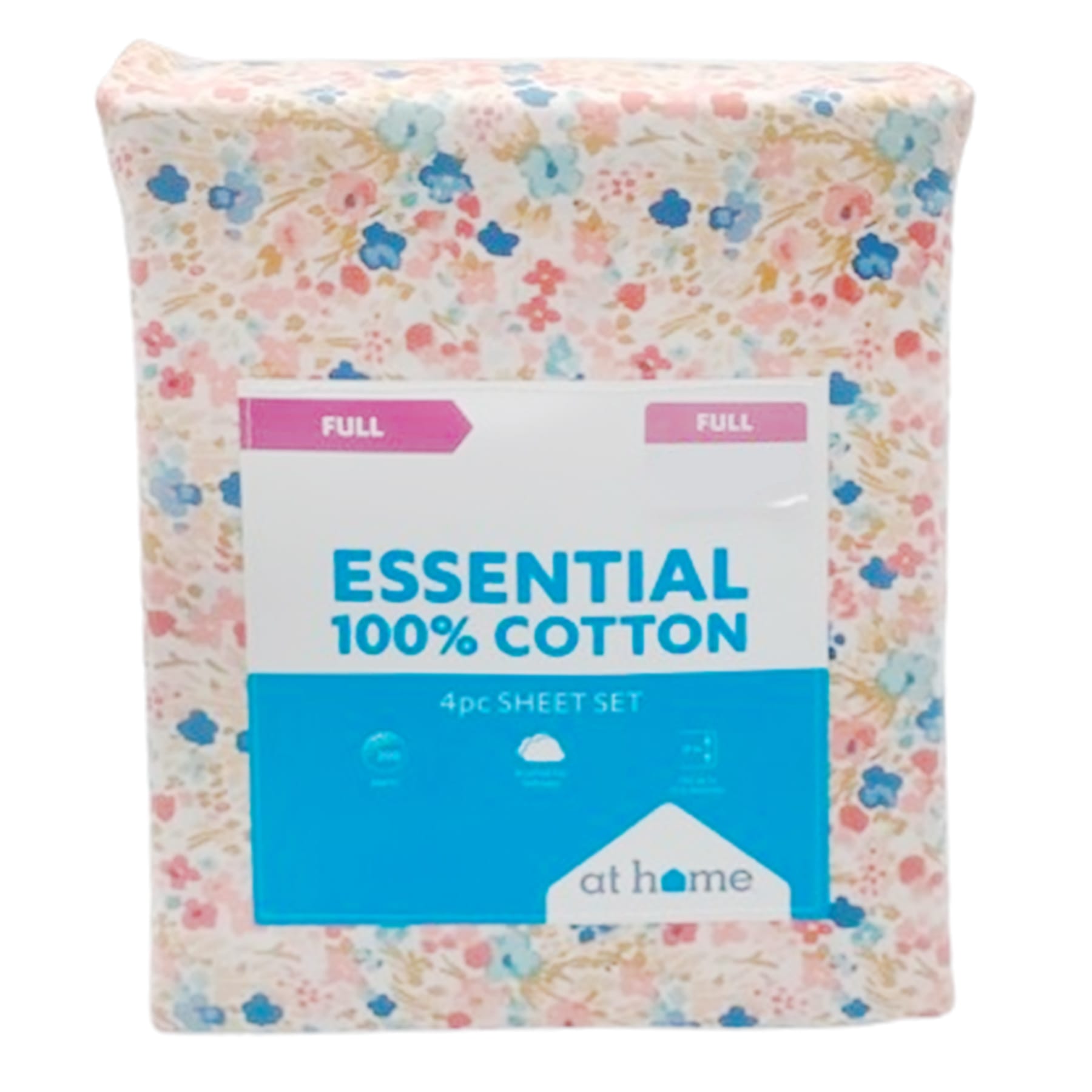 4-Piece Floral 200 Thread Count Brushed Cotton Sheet Set, Full