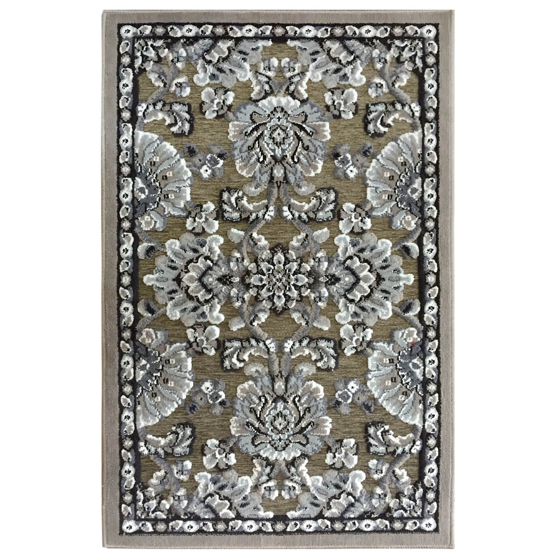Arrington Grey & Spice Floral Damask High-Low Washable Accent Rug, 2x4